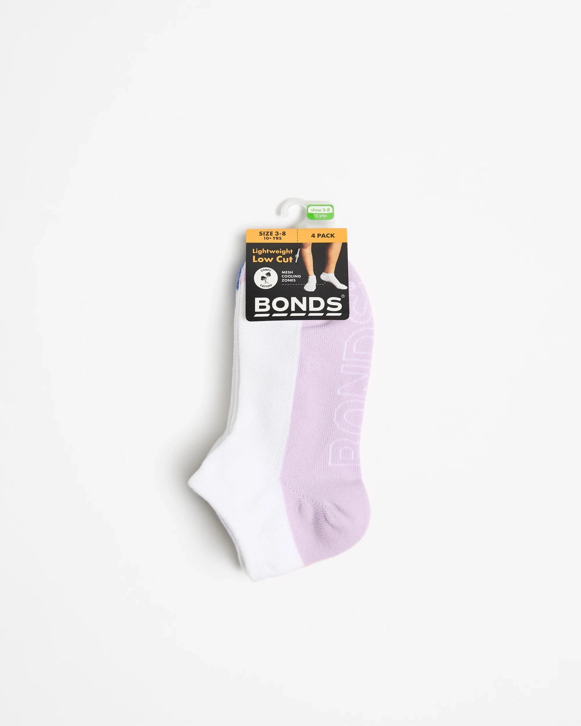 3 Cotton Blend Logo Lightweight Low Cut Socks 4 Pack - Bonds WHITE GIRLS, 3 of 3