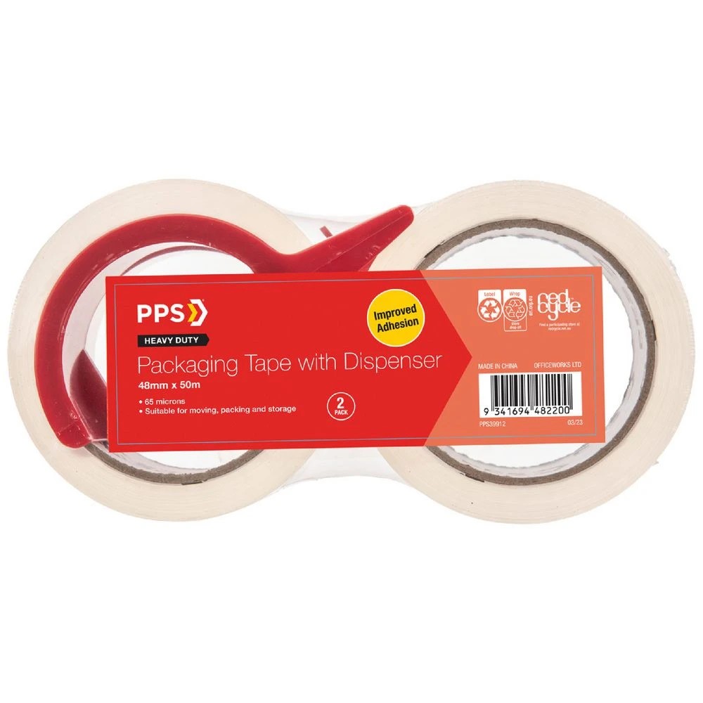 1 PPS 48mm x 50m Heavy Duty Packaging Tape and Dispenser 2 Pack, 1 of 1