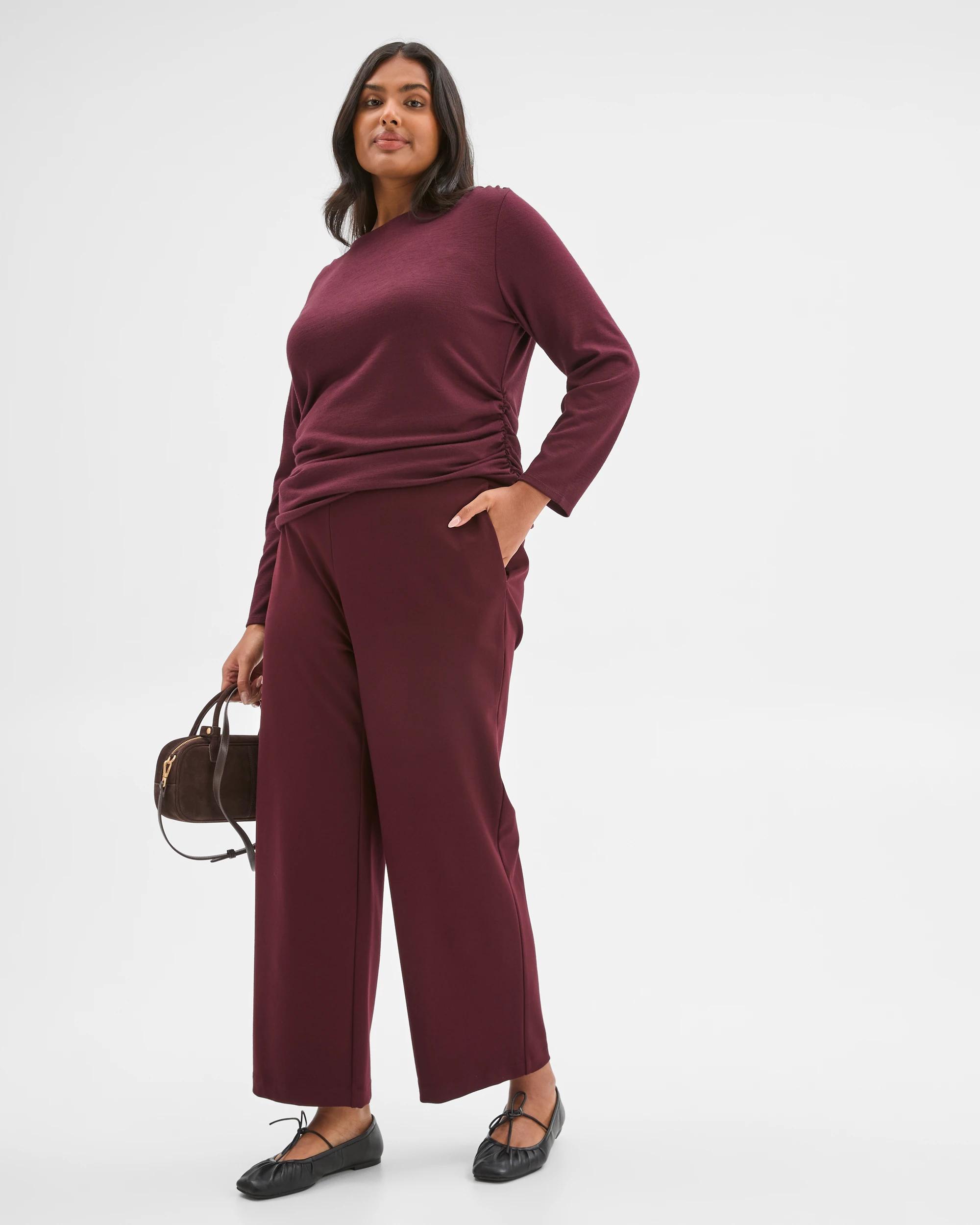 6 Target Curve Plus Size Crop Length Wide Leg Ponte Pants PINOT BURGUNDY, 6 of 6