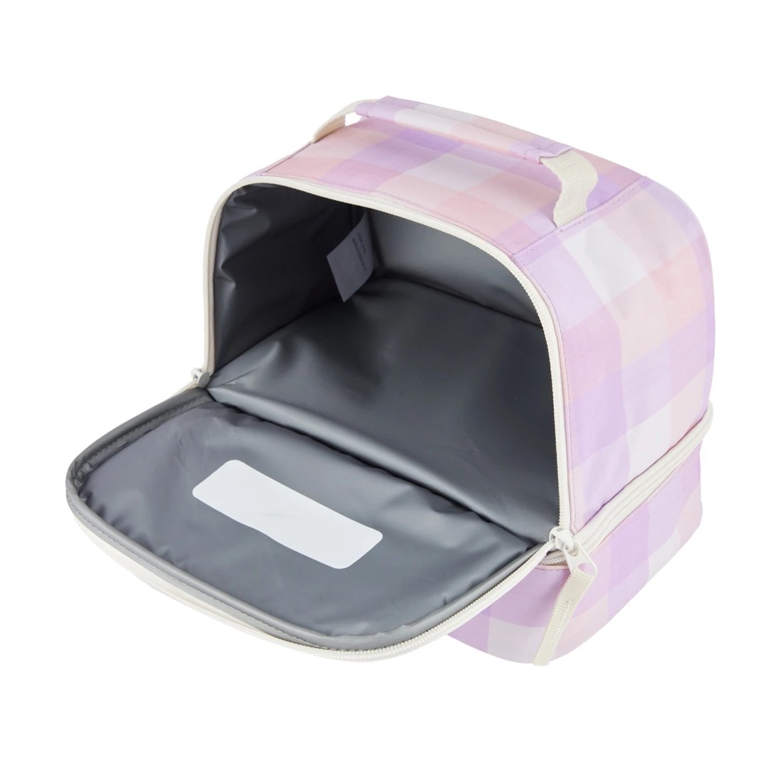 3 Lilac Check Insulated Twin Deck Lunch Bag, 3 of 4