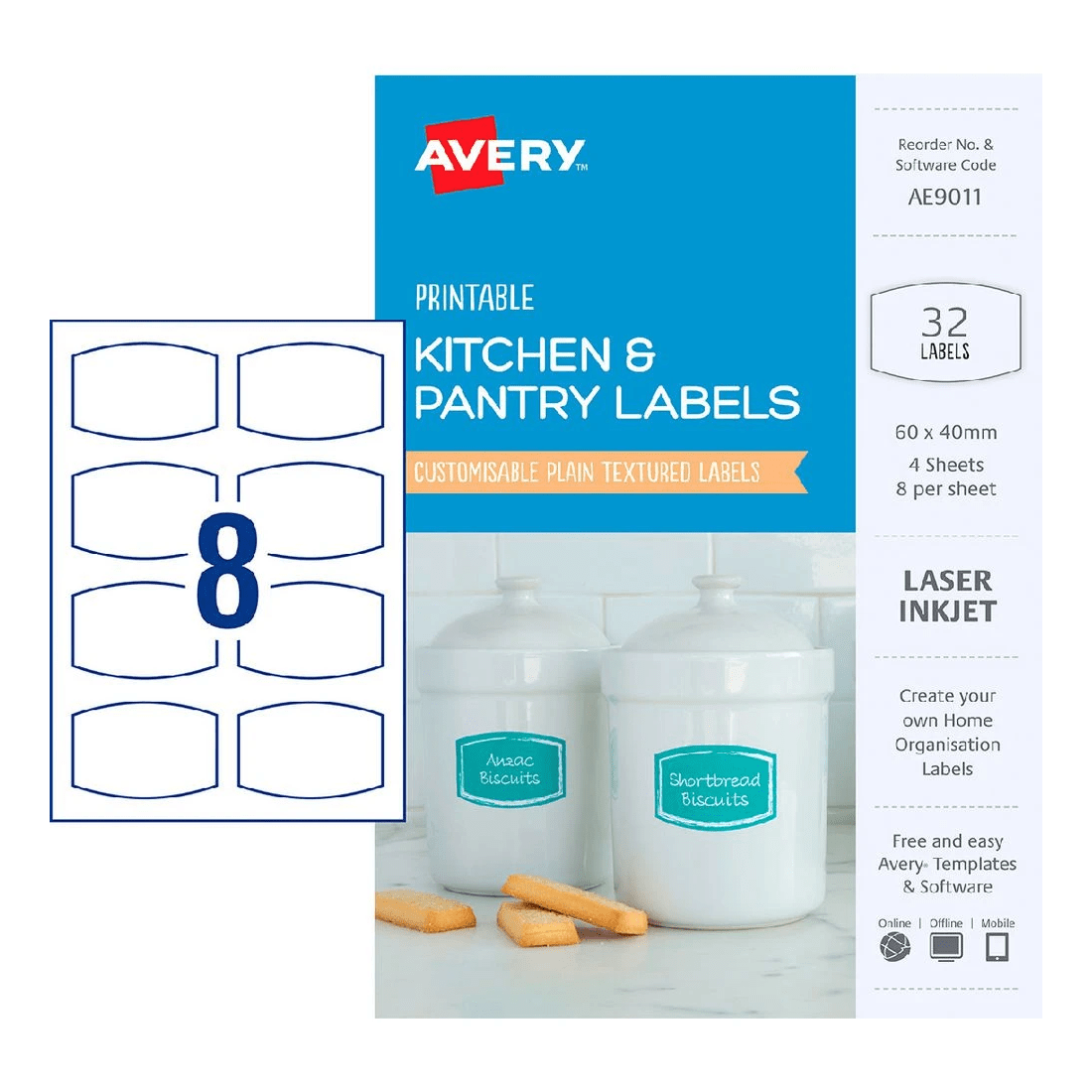 1 Avery Inkjet Laser Kitchen Labels 60 x 40mm White 32 Pack, 1 of 4
