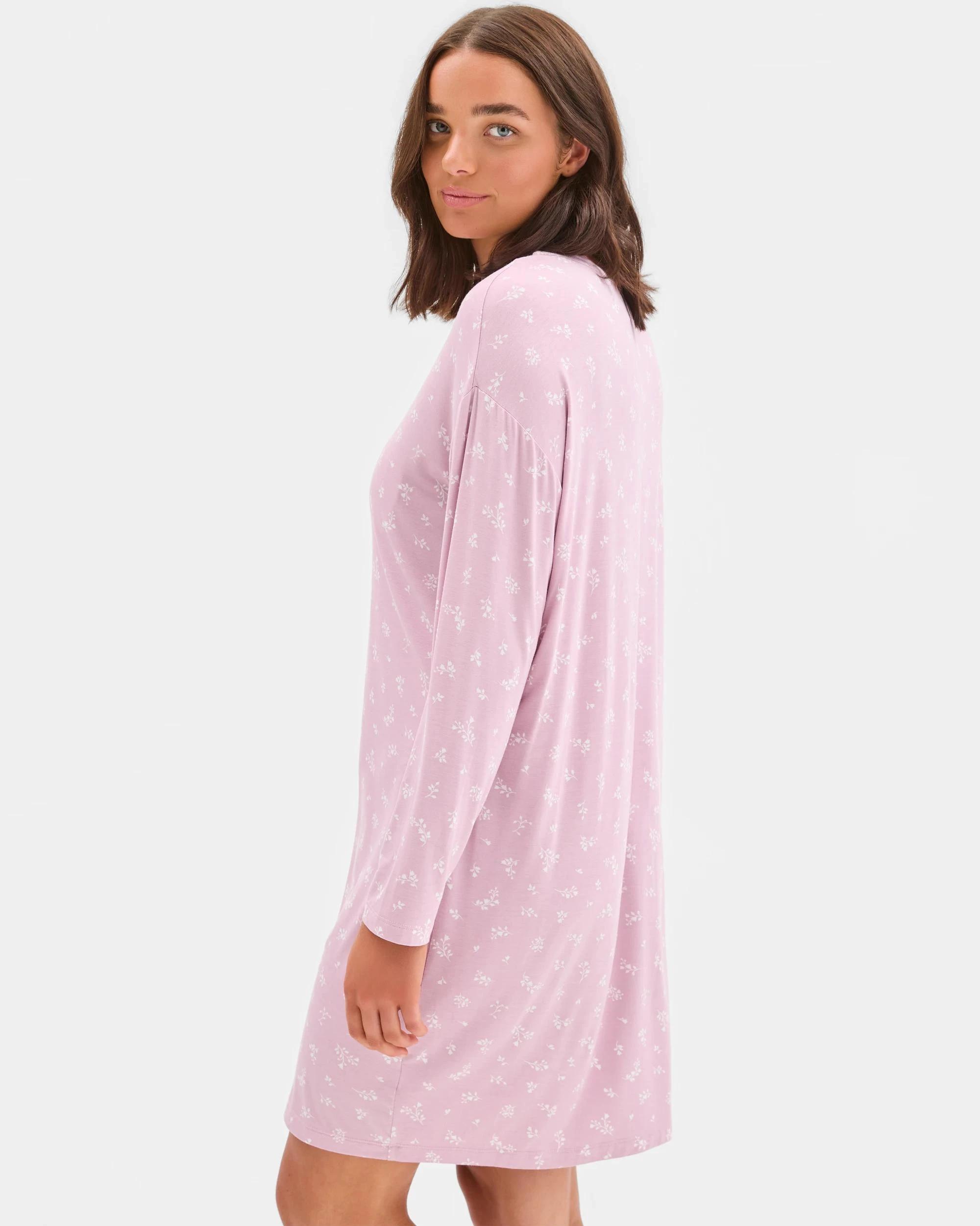 3 Target Woman Soft Comfort Bamboo Long Sleeve T-Shirt Nightie PINK FLORAL, 3 of 5