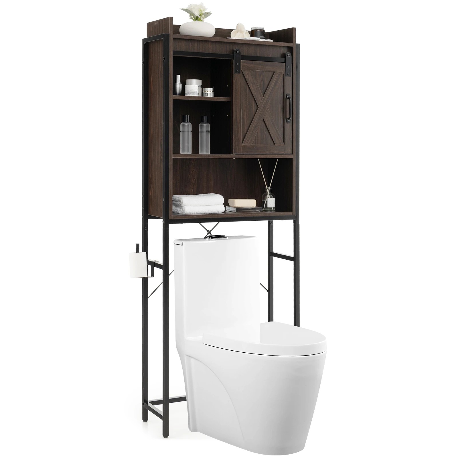 4 Costway 4-Tier Over Toilet Storage Cabinet w/Shelf & Sliding Door Bathroom, 4 of 4