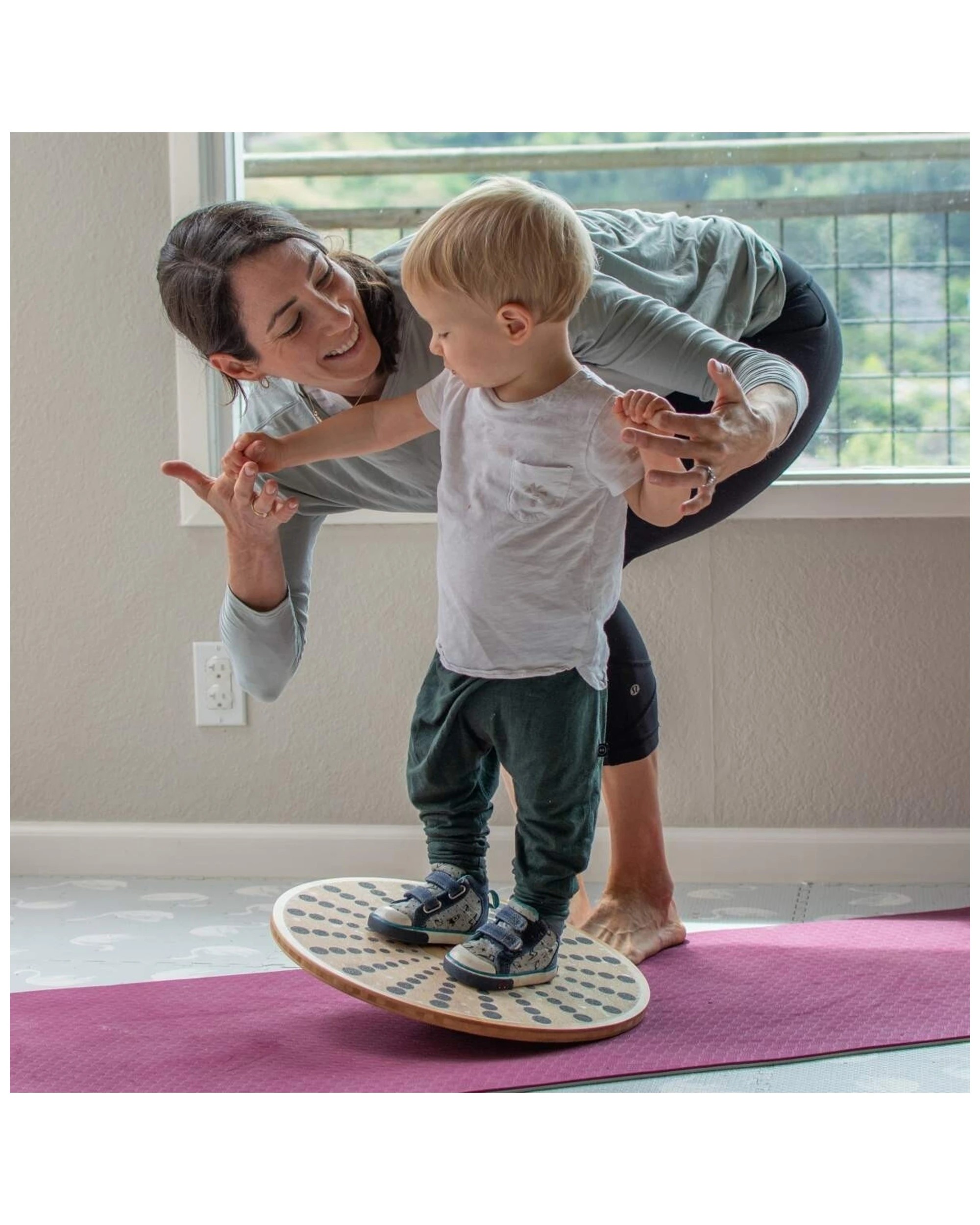 7 Kinderfeets Bamboo 40cm Balance Disk Fitness Yoga Core Trainer 3 Years Plus - Brown, 7 of 8