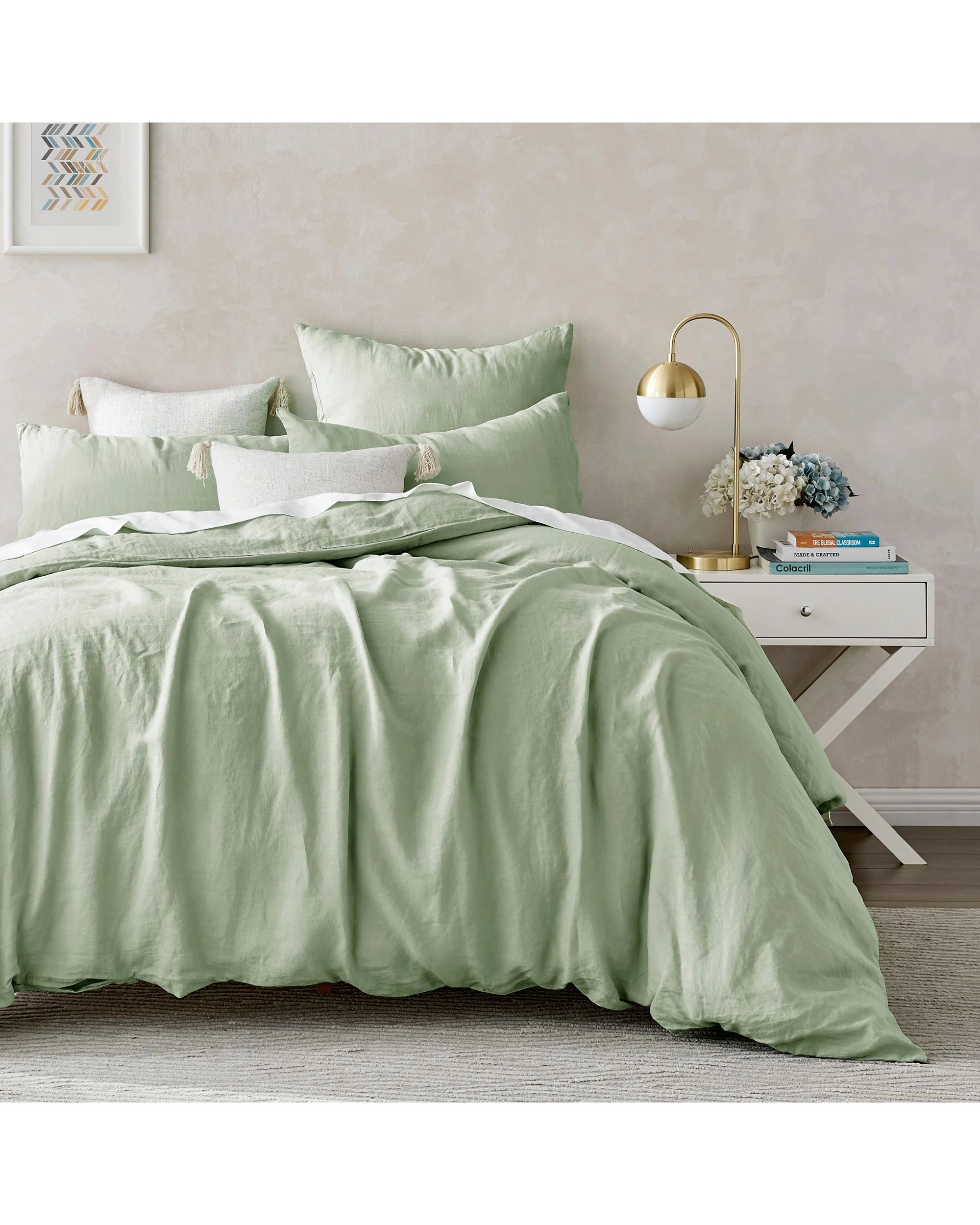 1 Natural Home 100% European Flax Linen Quilt Cover Set - Single Bed - Willow Green, 1 of 7