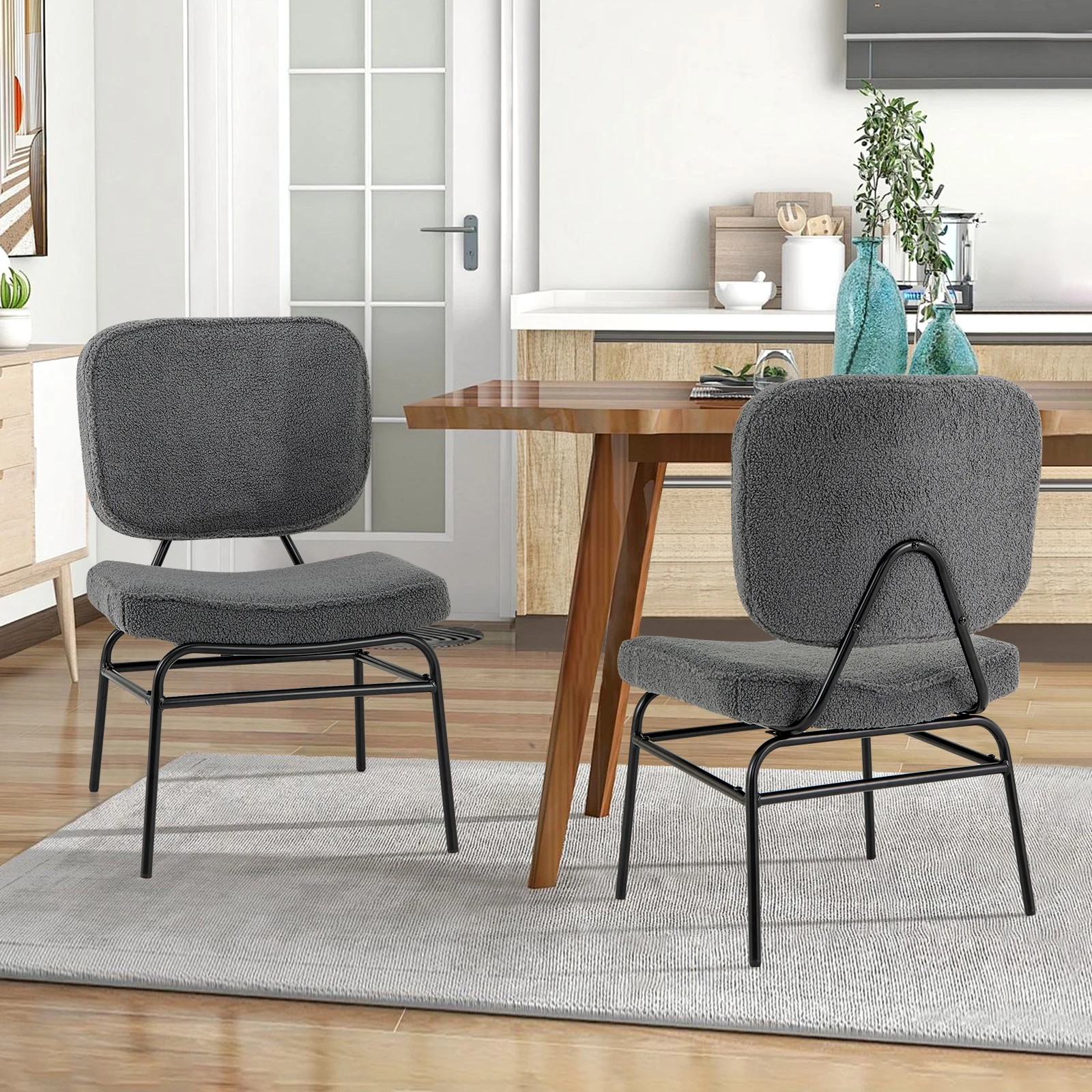 2 Costway Upholstered Chair Metal Structure Chair Reading Lounge Chair w/ Sponge Pad - Grey, 2 of 5