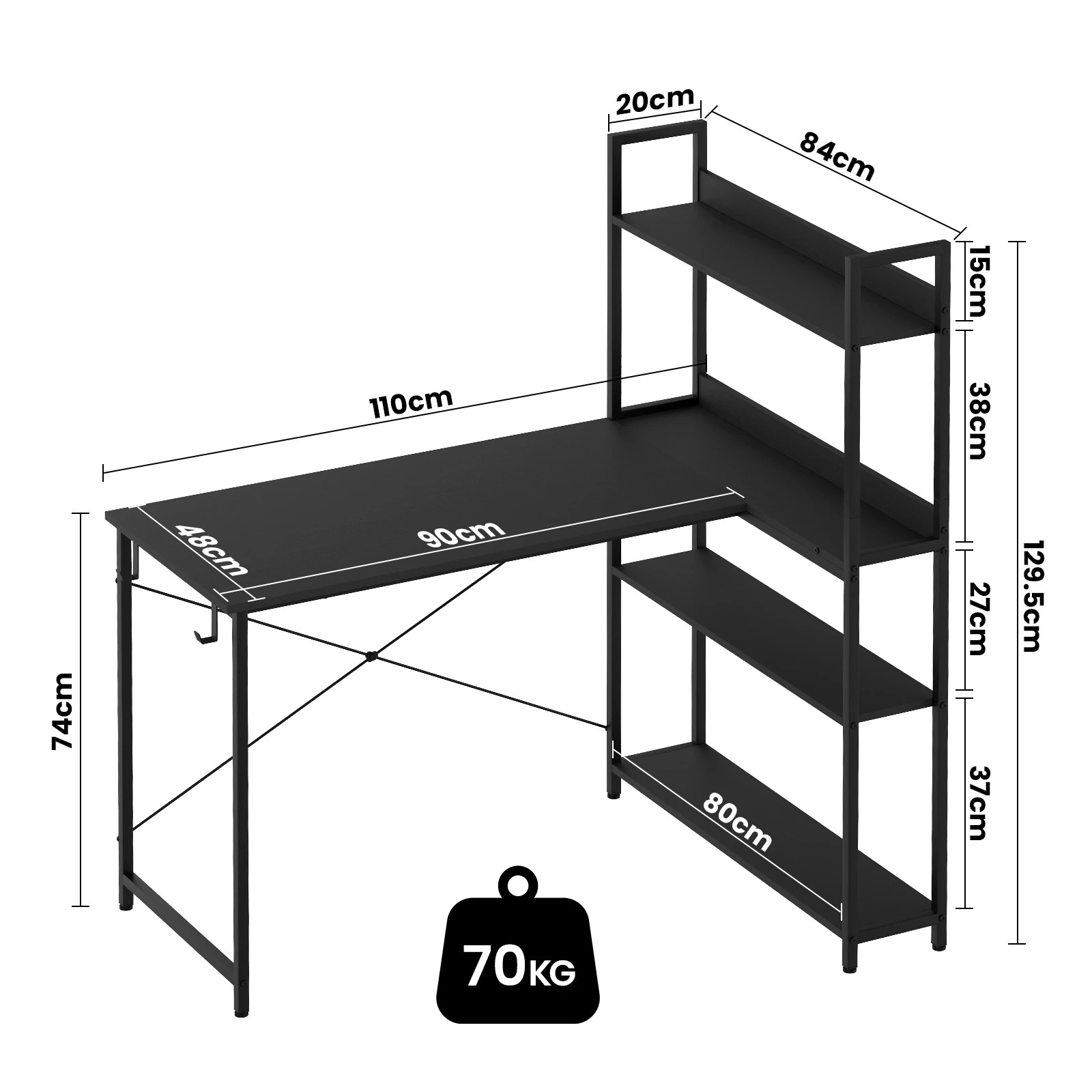 8 Advwin 110cm L Shaped Computer Desk With Reversible Storage Bookshelf Corner Desk Black, 8 of 8