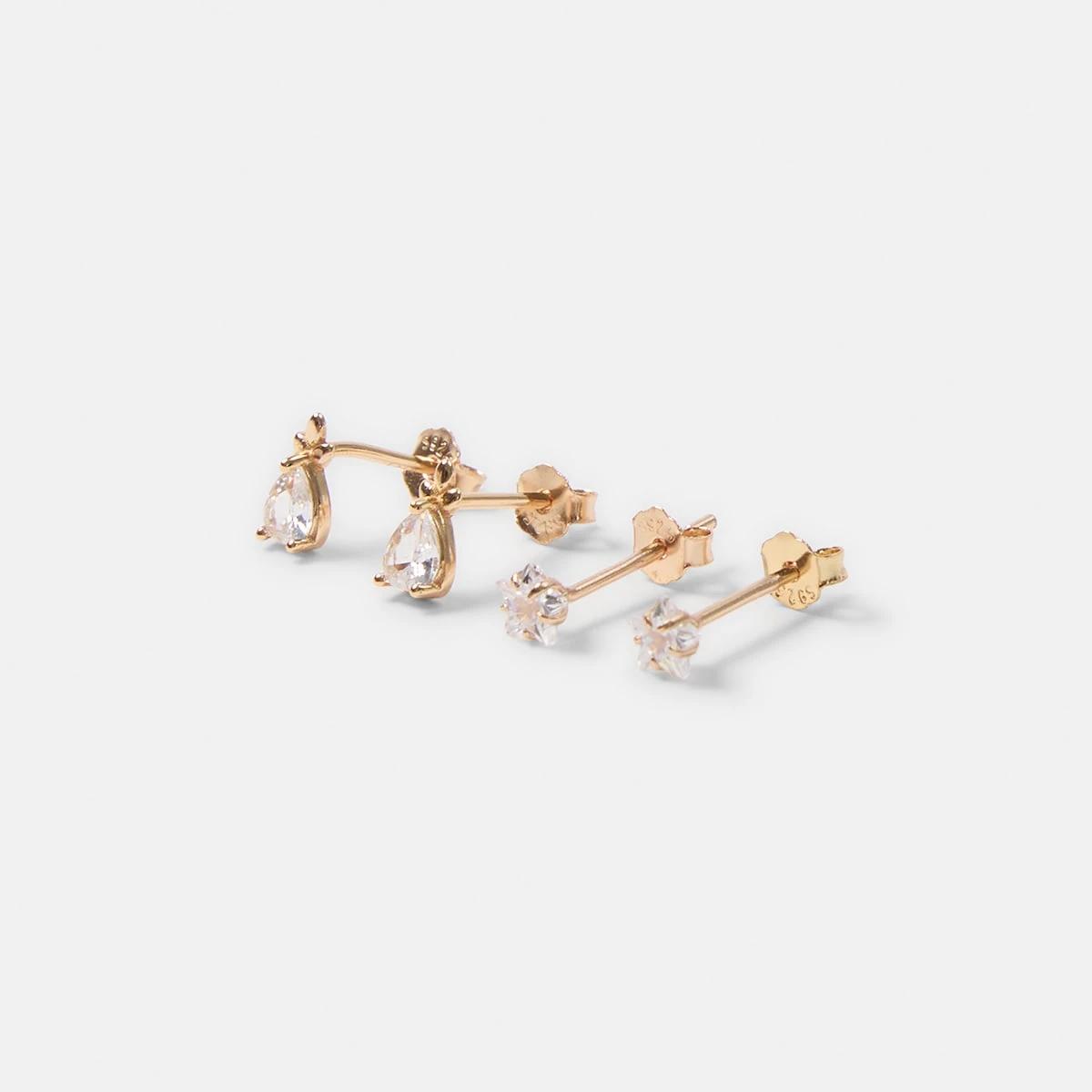2 2 Pack Gold Plated Sterling Silver 925 Cubic Zirconia Stud Earrings Gold, 2 of 5