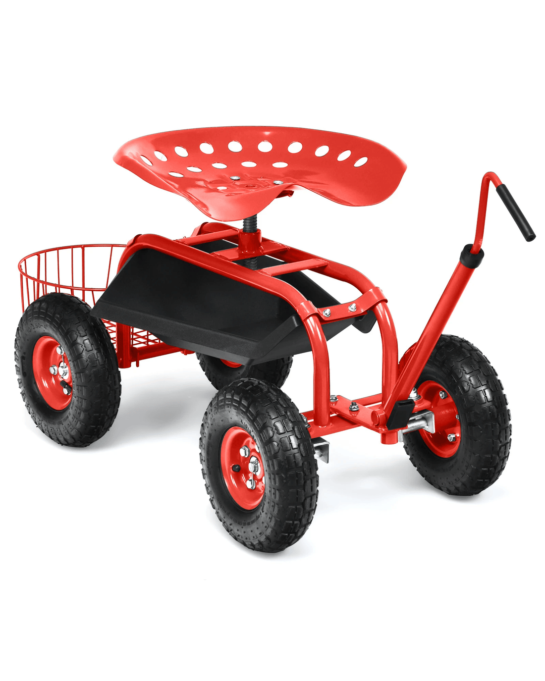 Costway Garden Cart Mobile Work Stool w/Tool Tray & Adjustable Seat ...