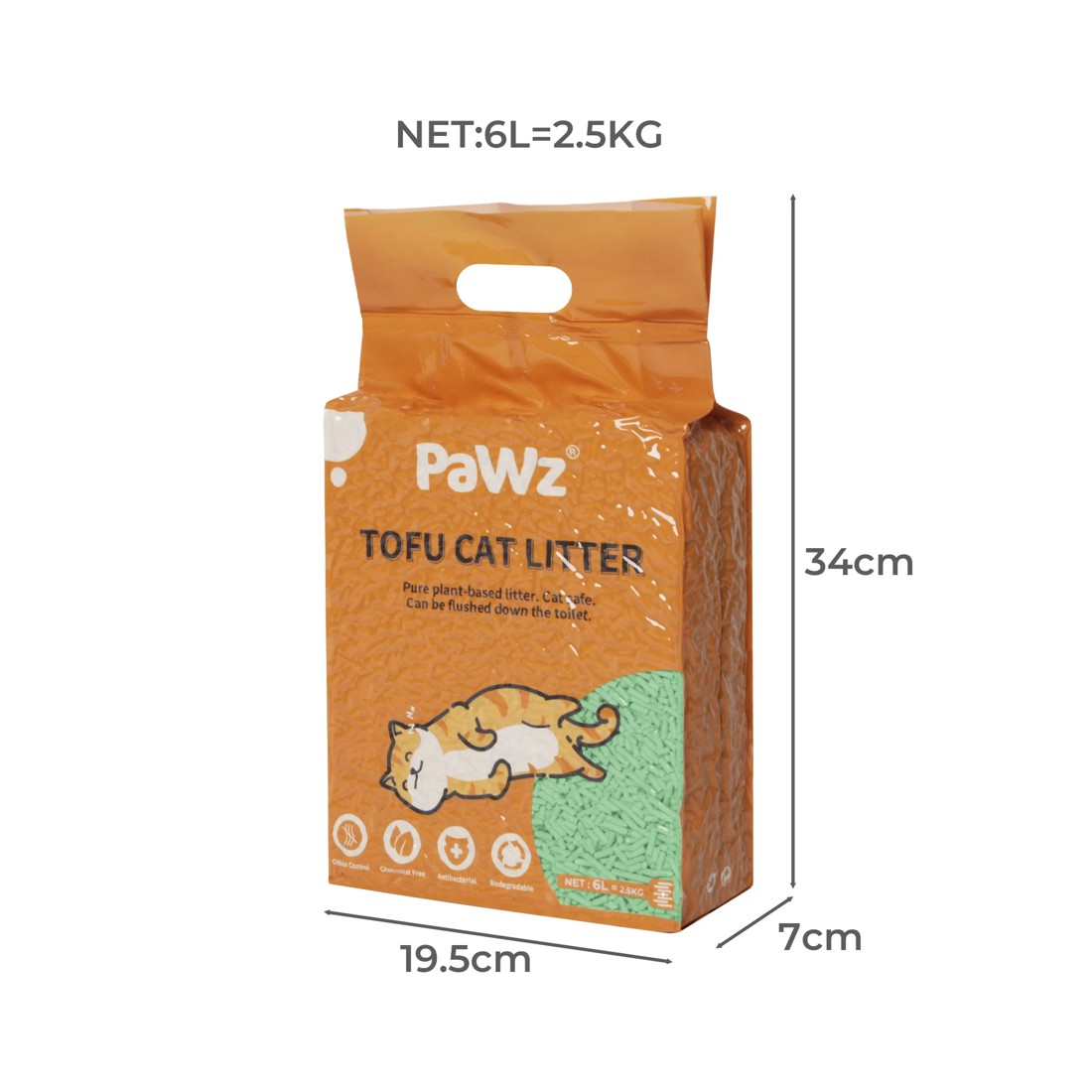 3 Pawz 2.5kg Tofu Cat Litter Clumping Flushable Fast Super Absorbent Green Tea x6, 3 of 8