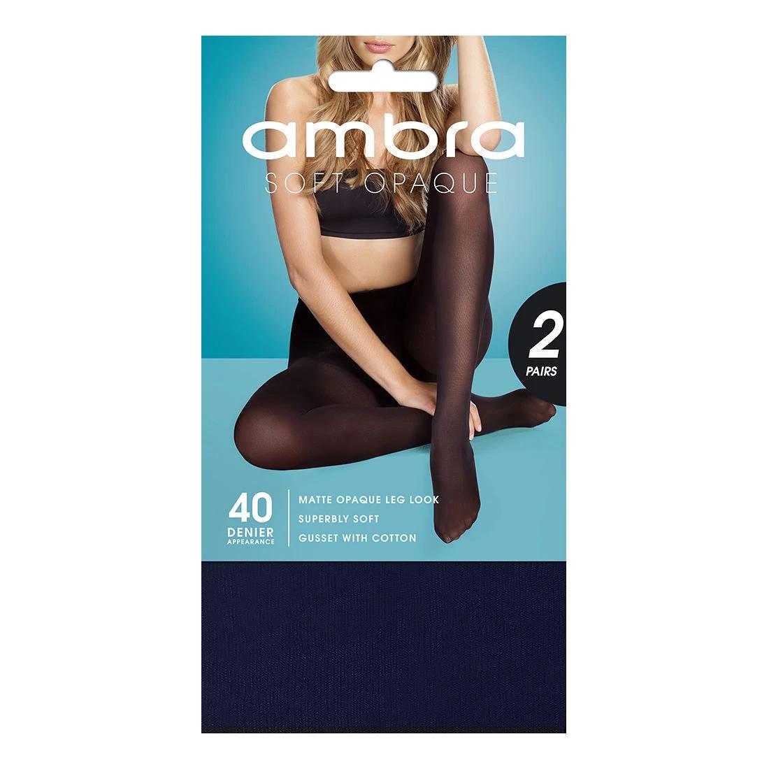 1 Ambra 2 Pack 40 Denier Soft Opaque Tights NAVY BLUE