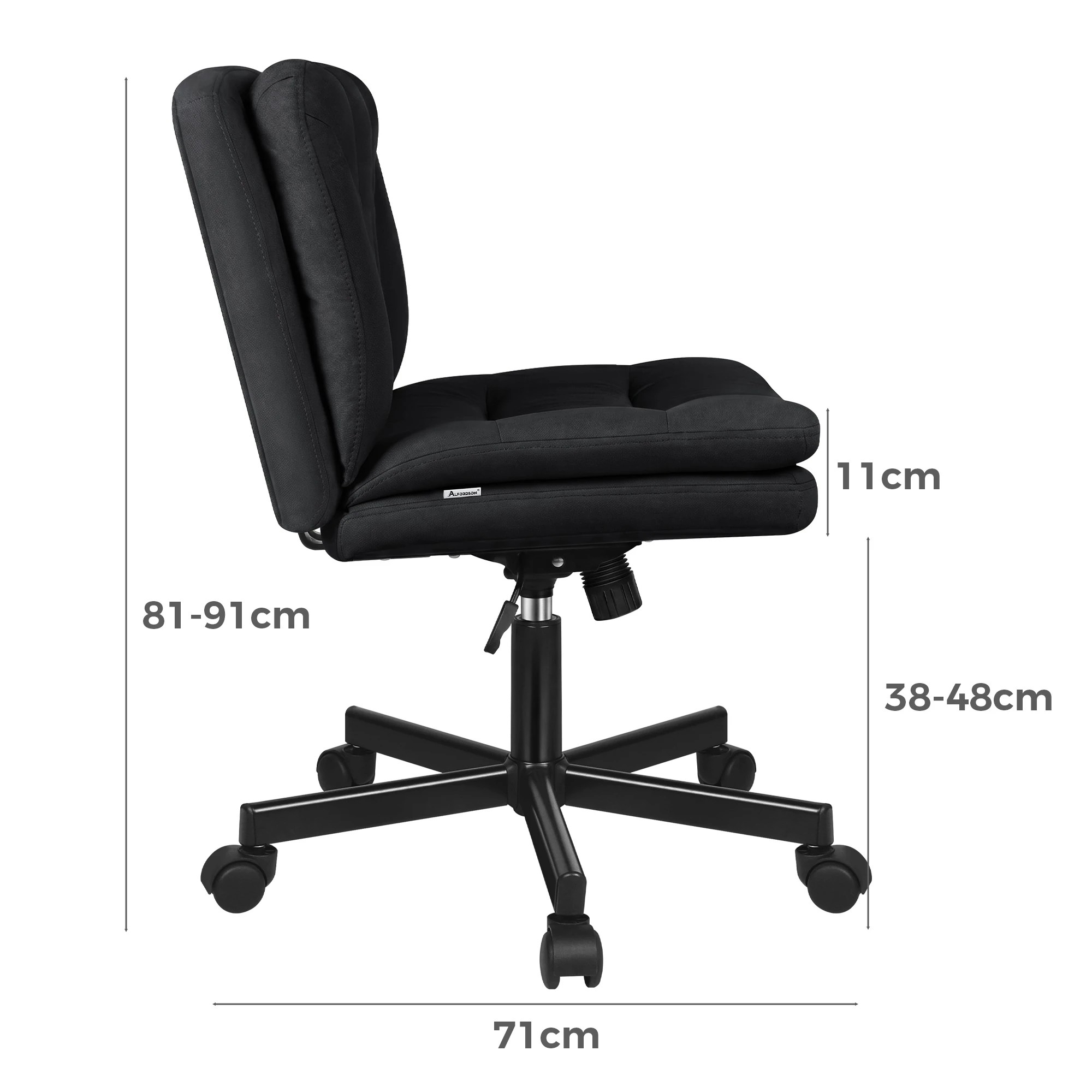8 Alfordson Armless Office Desk Chair Mid Back Wide Seat w/ Wheels Fabric - Black, 8 of 8