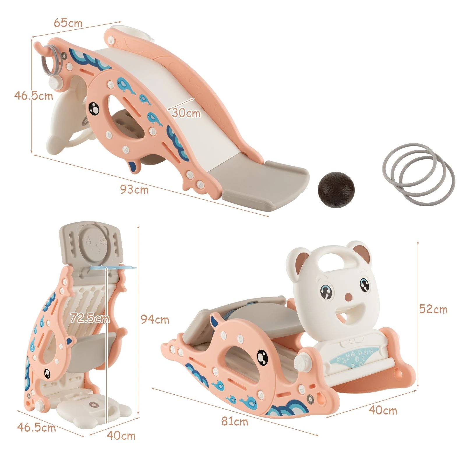 2 Costway 4-in-1 Slide Rocking Horse Outdoor Climber Pink, 2 of 2