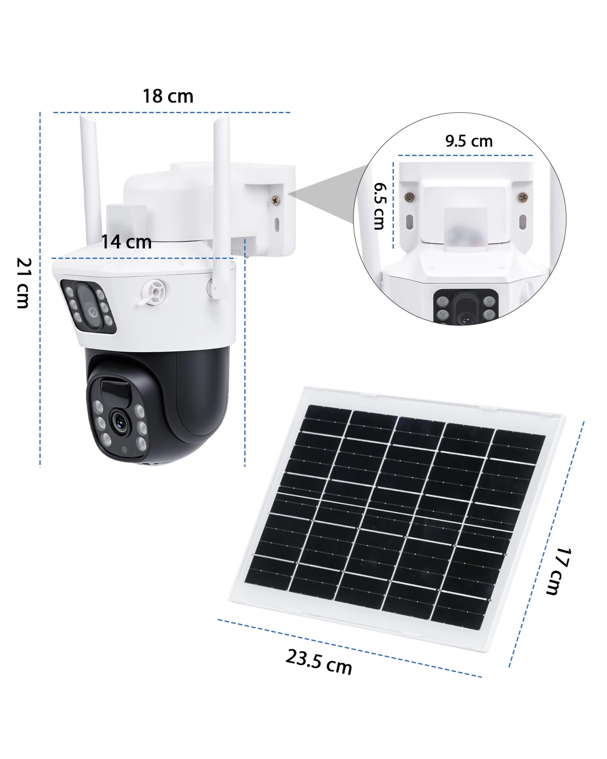 2 Advwin Dual Lens Solar WiFi Security Camera with  7.5W Sun Panel - White, 2 of 7