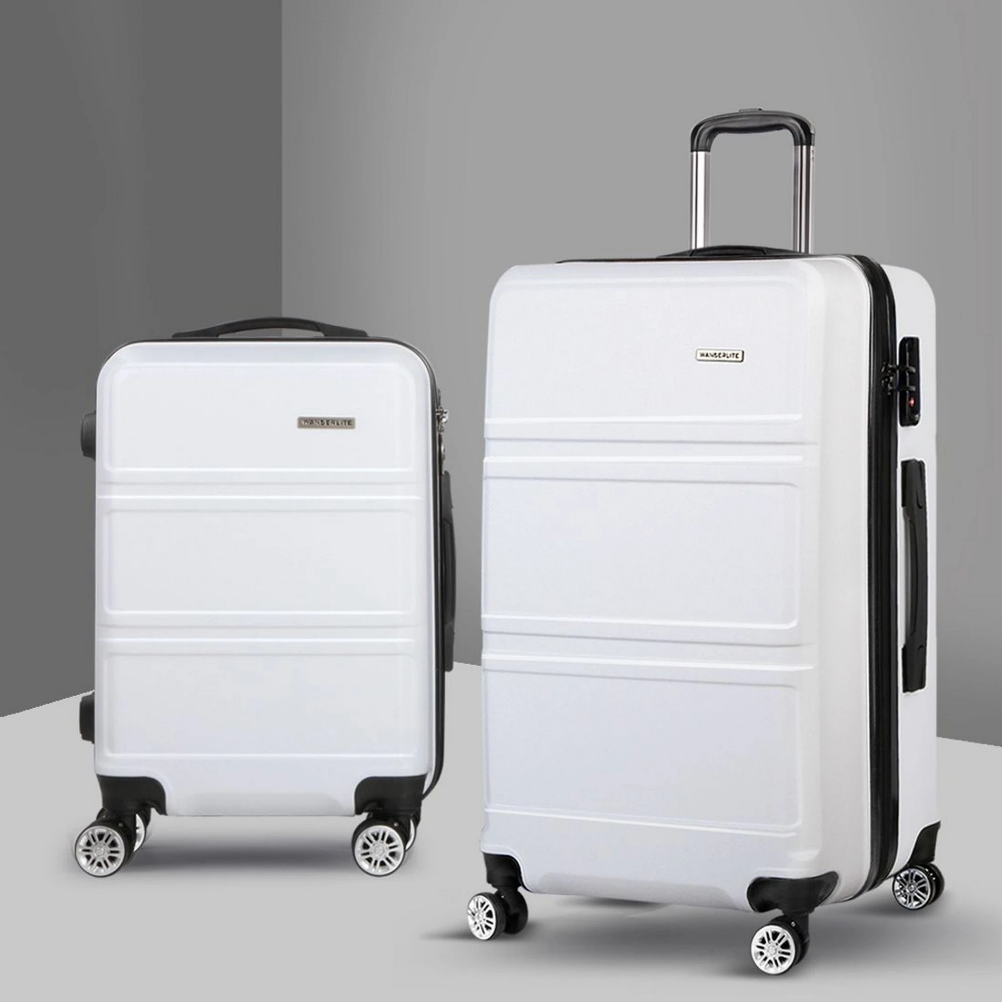 6 Wanderlite 2pc Luggage Trolley Set Suitcase Travel TSA Carry On Hard Case - White, 6 of 6