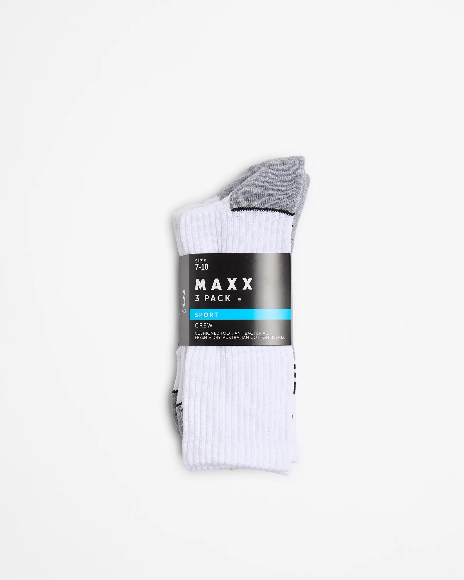 3 Australian Cotton Blend 3 Pack Sport Crew Cut Socks - Maxx WHITE, 3 of 3