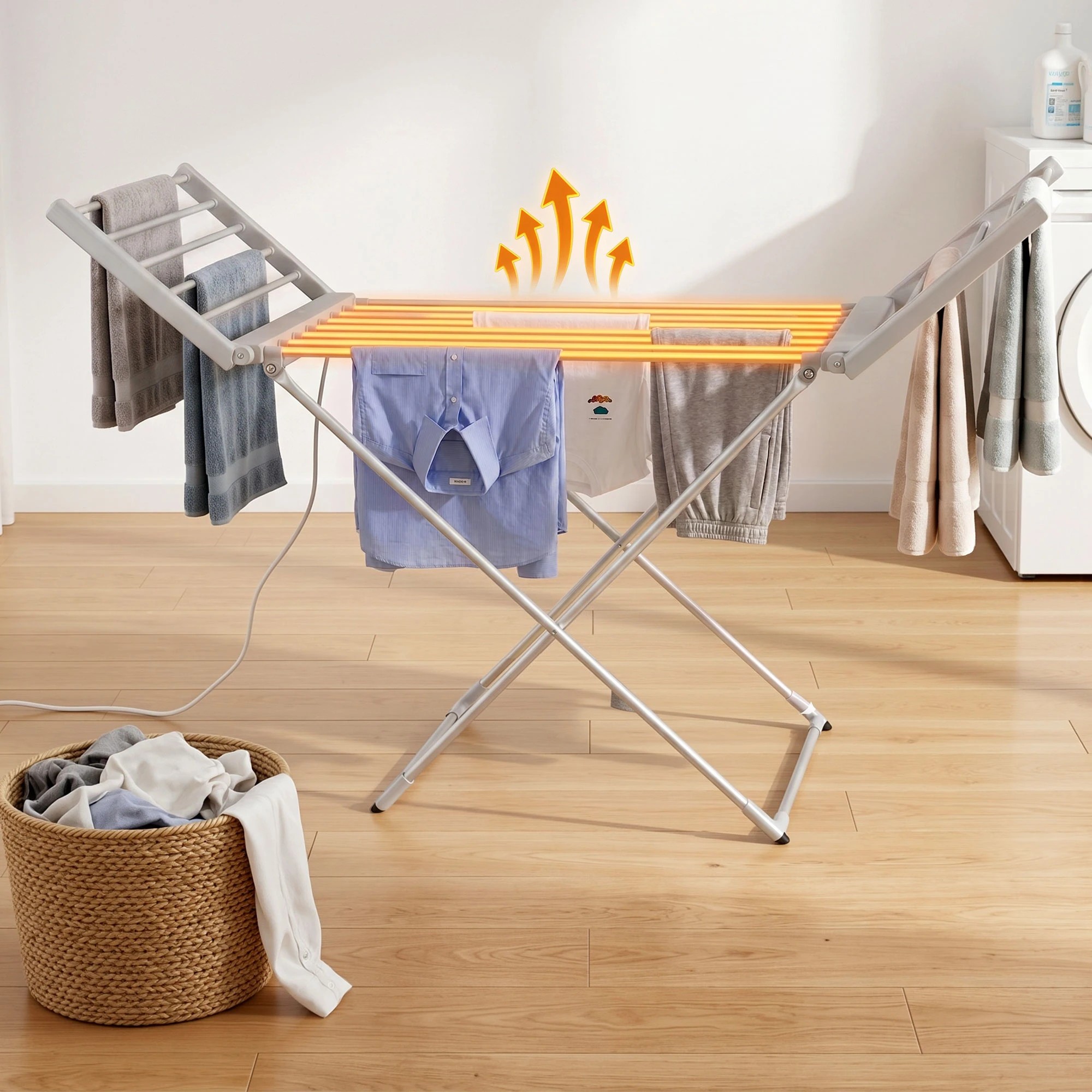 3 Devanti Electric Heated Towel Rail Rack 18 Bars Freestanding Clothes Dry Warmer - Silver, 3 of 8