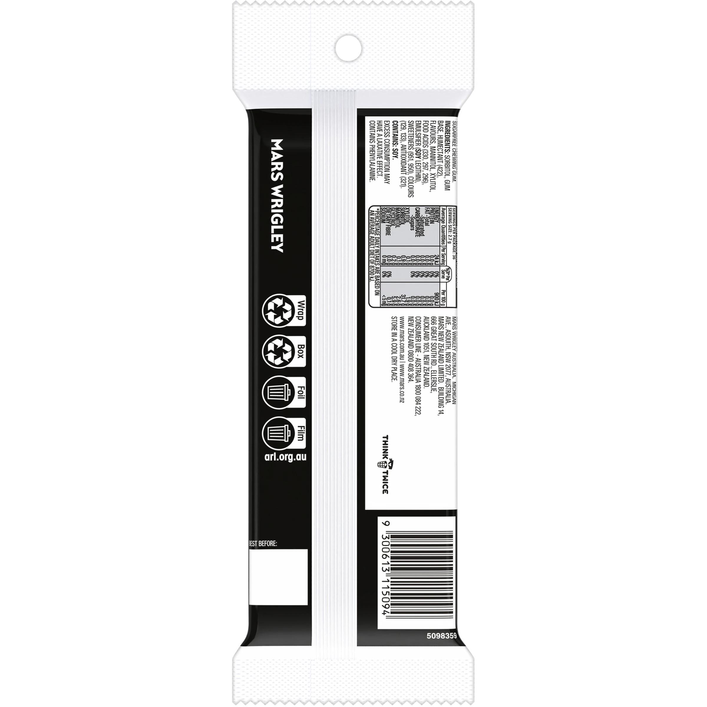 3 Wrigley's 3 Pack 5 Blueberry Rush Sugarfree Gum 96g, 3 of 4