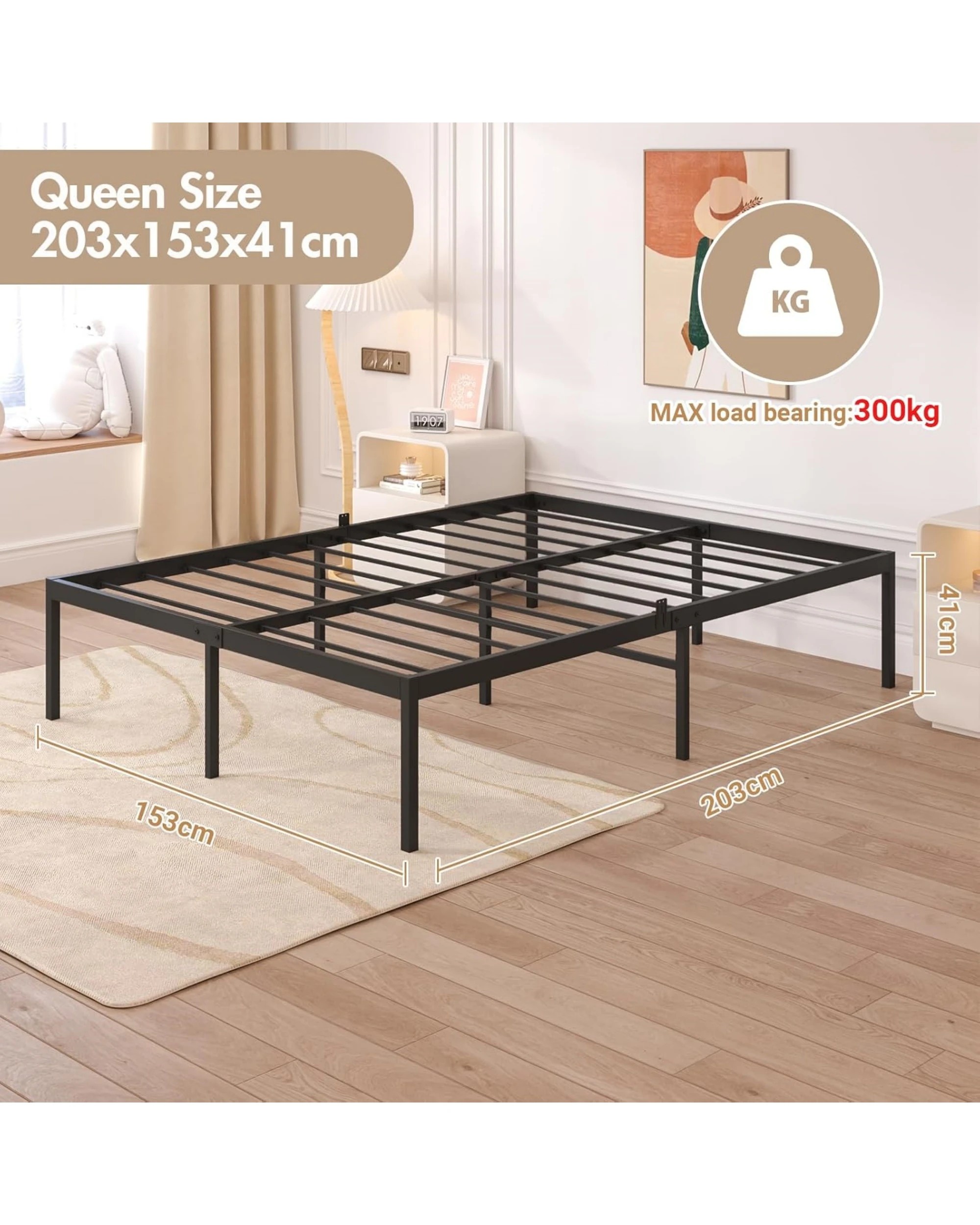 3 Advwin Queen Metal Bed Frame Black, 3 of 8