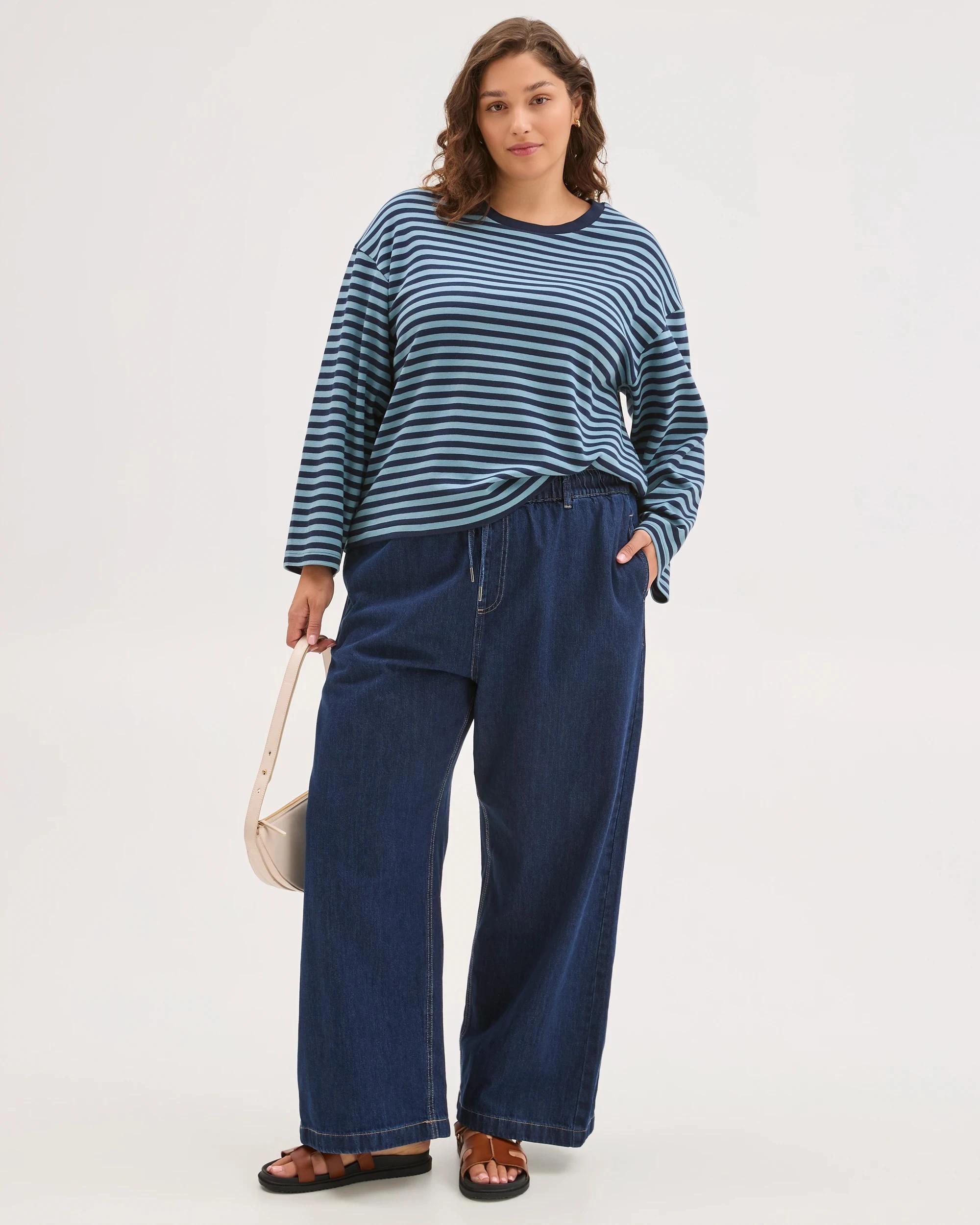 3 Target Curve Plus Size Australian Cotton Long Wide Sleeve T-Shirt NAVY BLAZER STRIPE, 3 of 7