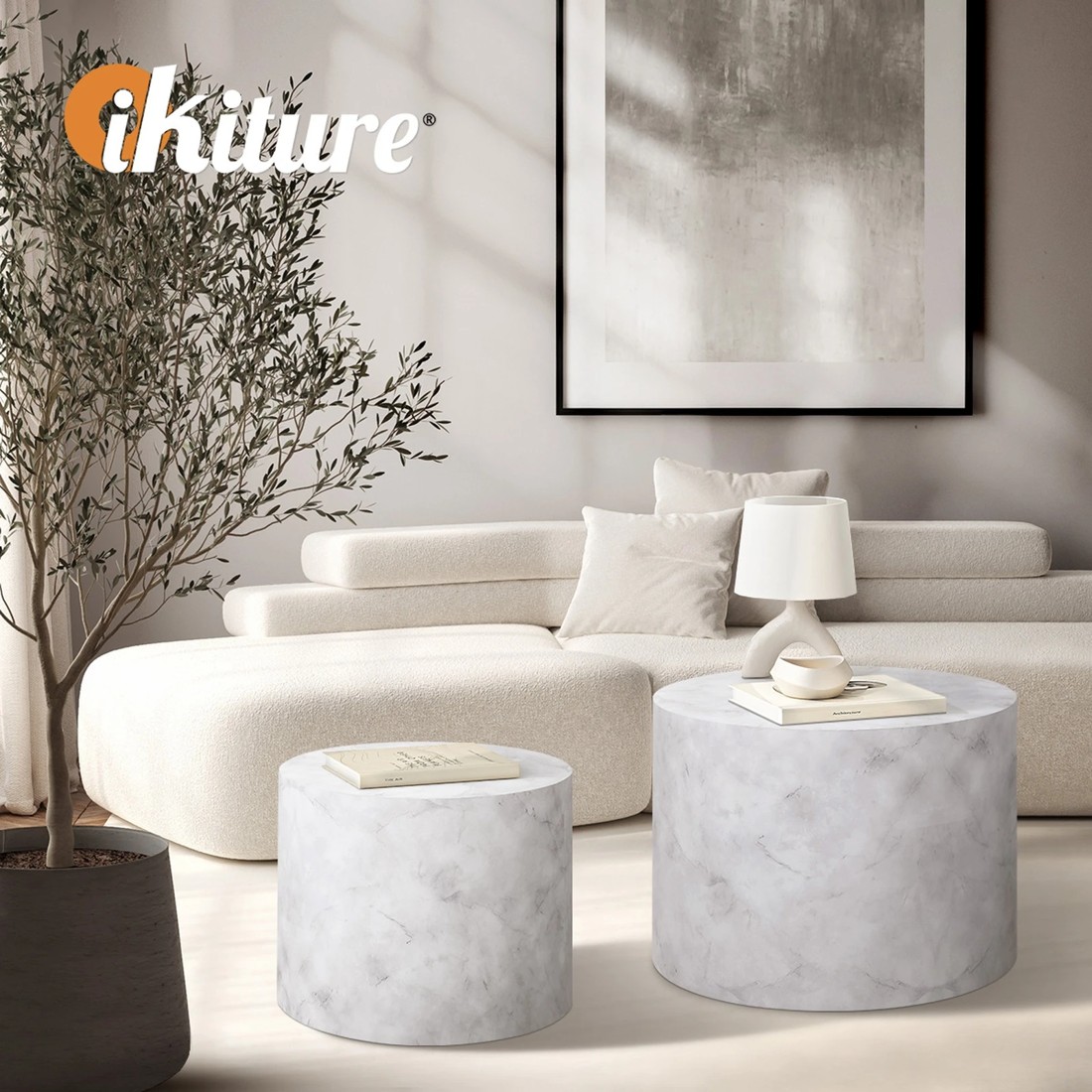 5 Oikiture Coffee Table Set Of 2 Round Side Tables Sofa Cafe Marble Effect
 - White, 5 of 10
