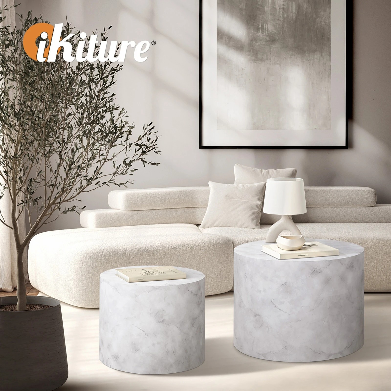 5 Oikiture Coffee Table Set Of 2 Round Side Tables Sofa Cafe Marble Effect
 - White, 5 of 10