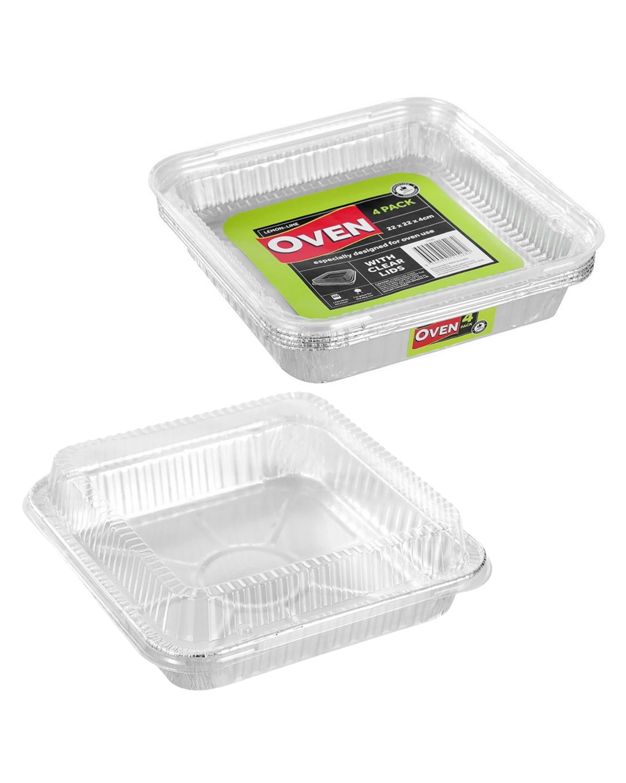 1 Lemon Lime Square Foil Trays With Lids 22cm x 22cm x 4cm Pack of 4, 1 of 3