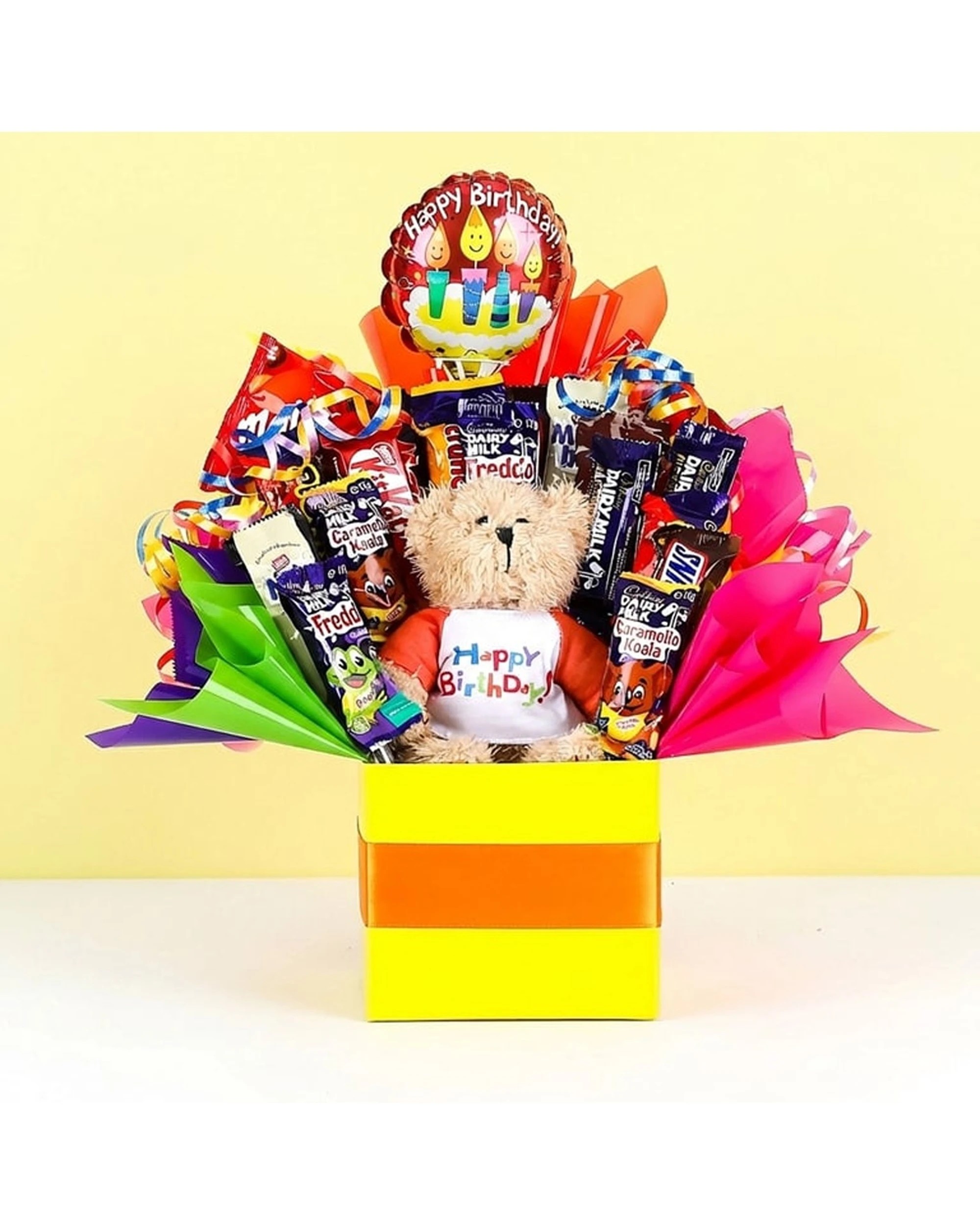 4 Gift Basket Happy Birthday Stuffed Animal Bear And Chocolate Bouquet Set for Celebration Gifts - Multi, 4 of 7