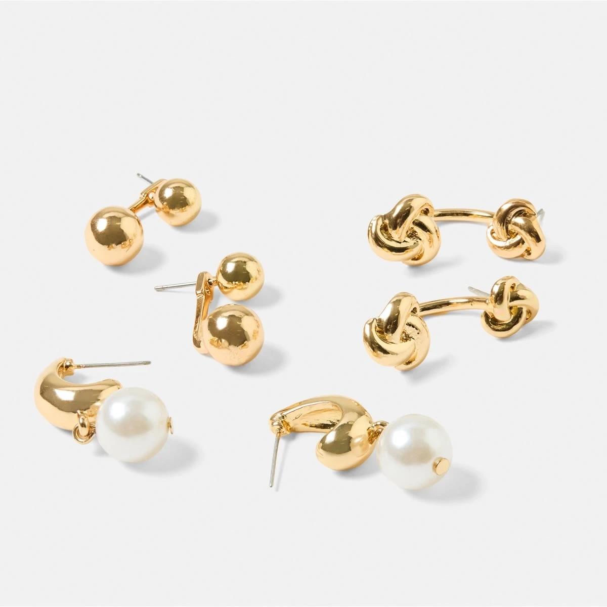 2 3 Pack Front and Back Earrings - Gold Tone Gold, 2 of 5