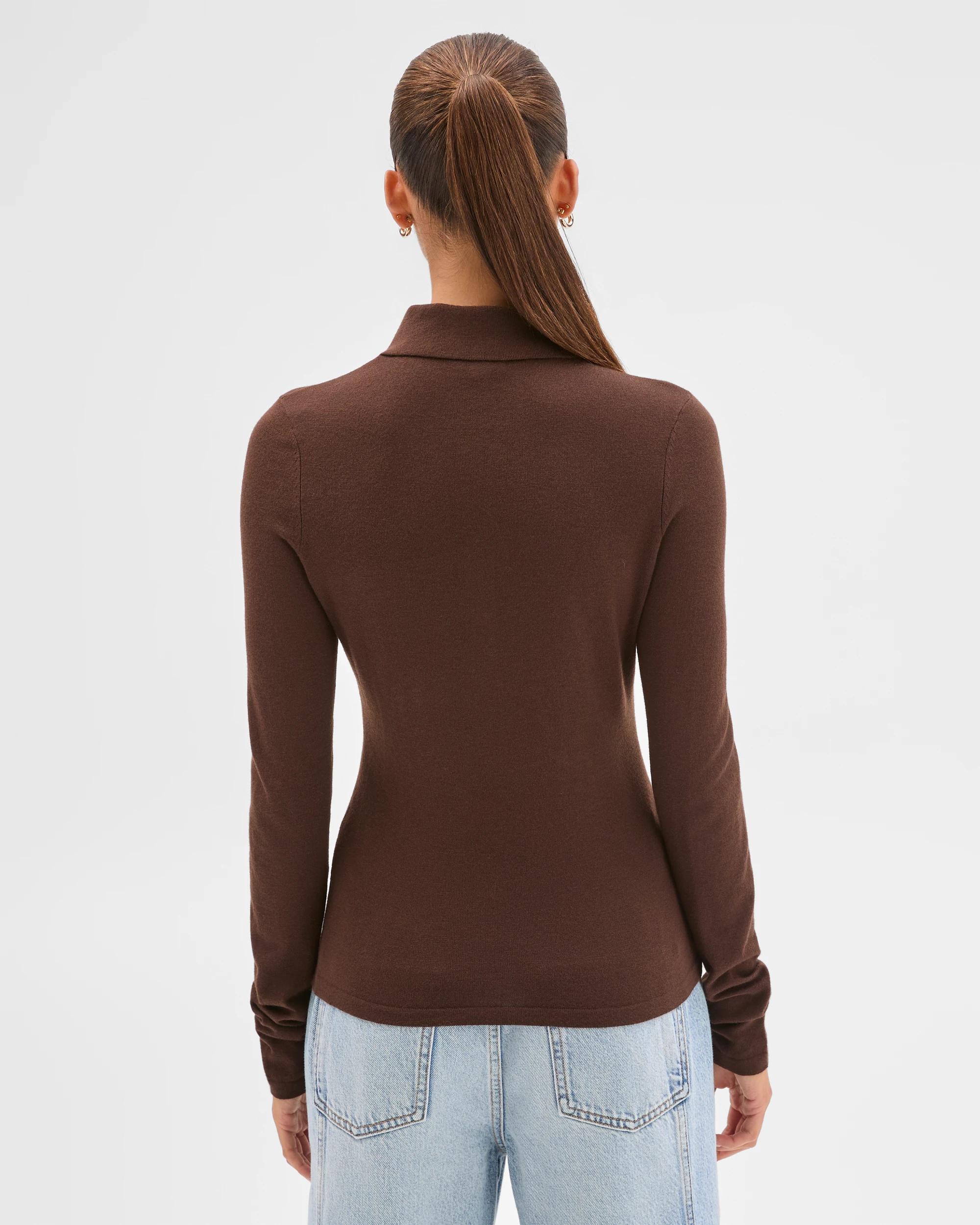 4 Lily Loves Long Sleeve Knit Polo Top COFFEE BEAN, 4 of 7