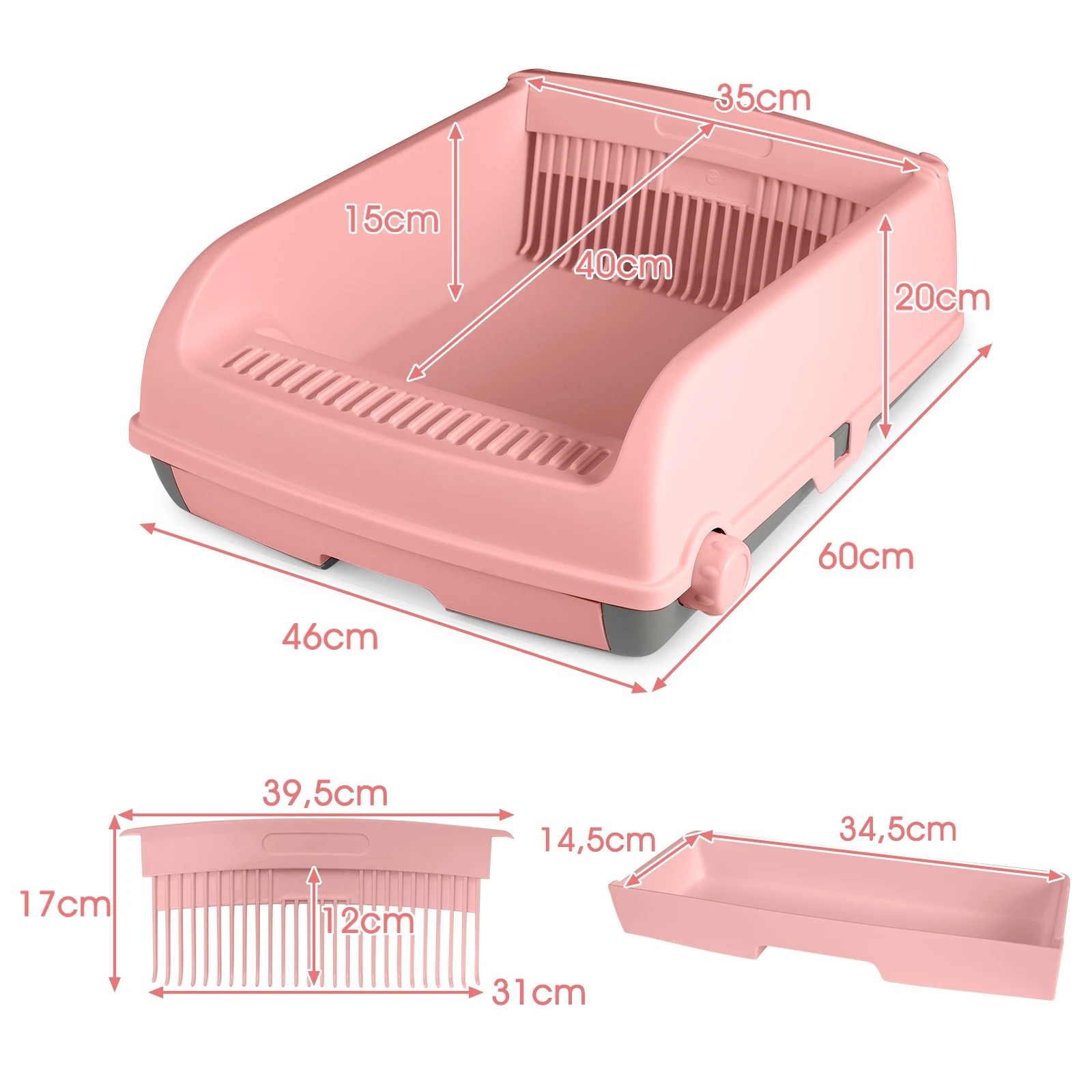 2 Costway Semi-auto Open-top Cat Litter Box Splash-proof Cat Toilet w/Sliding Scoop - Pink, 2 of 7