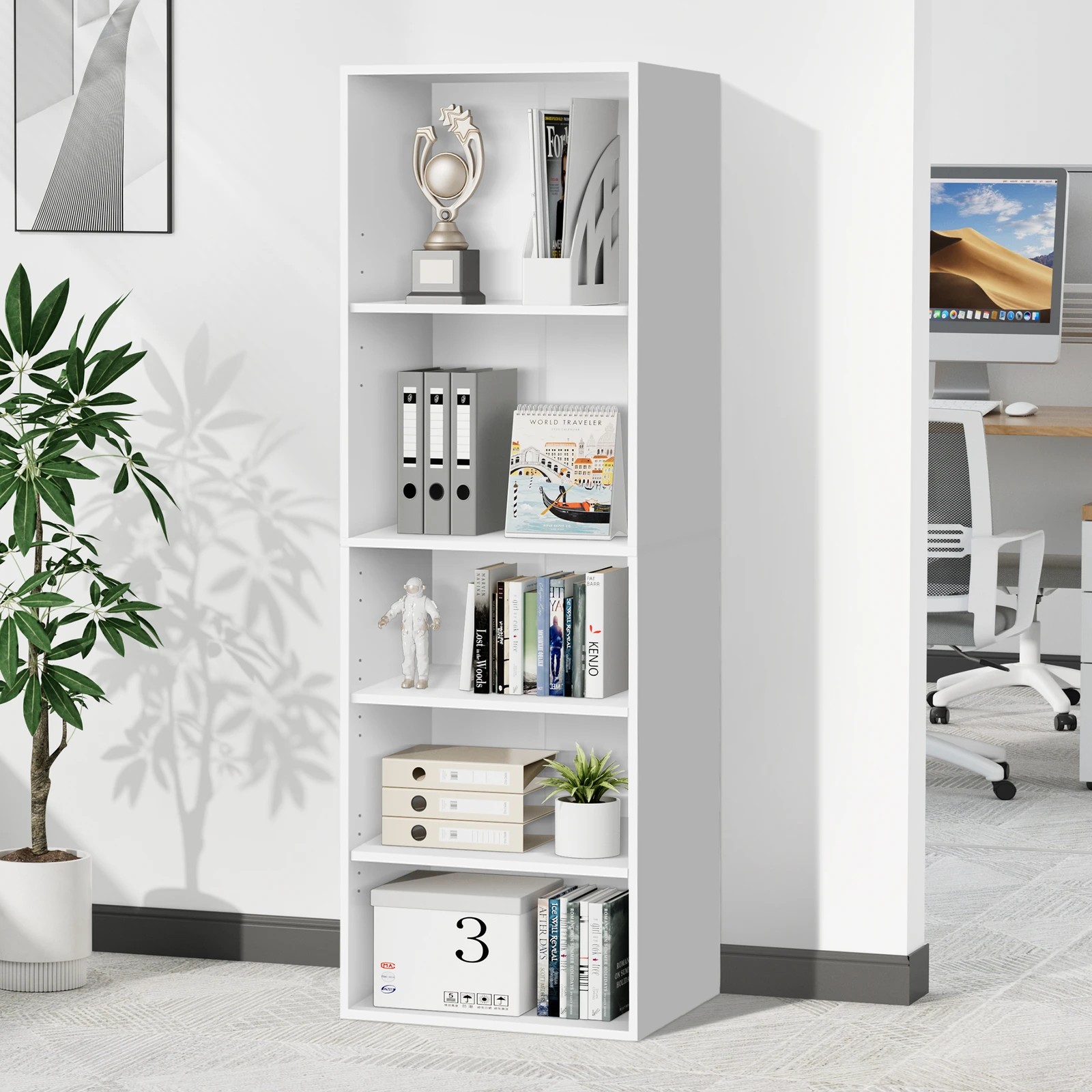 7 Alfordson Office Storage Cabinet 5 Shelves Bookcase Tallboy Bedroom - White, 7 of 9