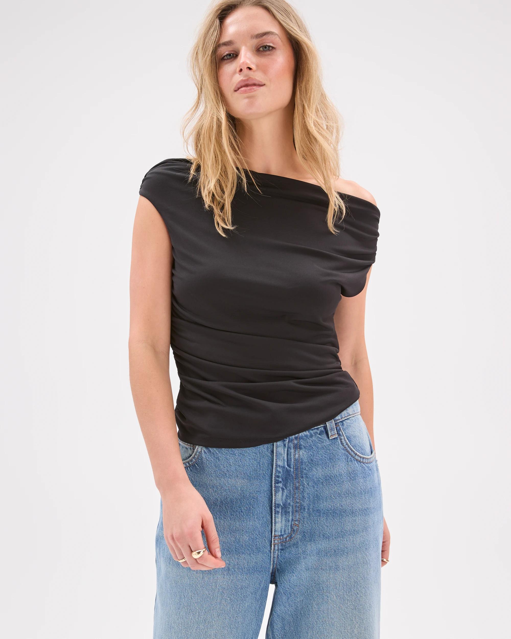 5 Lily Loves Jersey Drape Off-Shoulder Top BLACK, 5 of 7