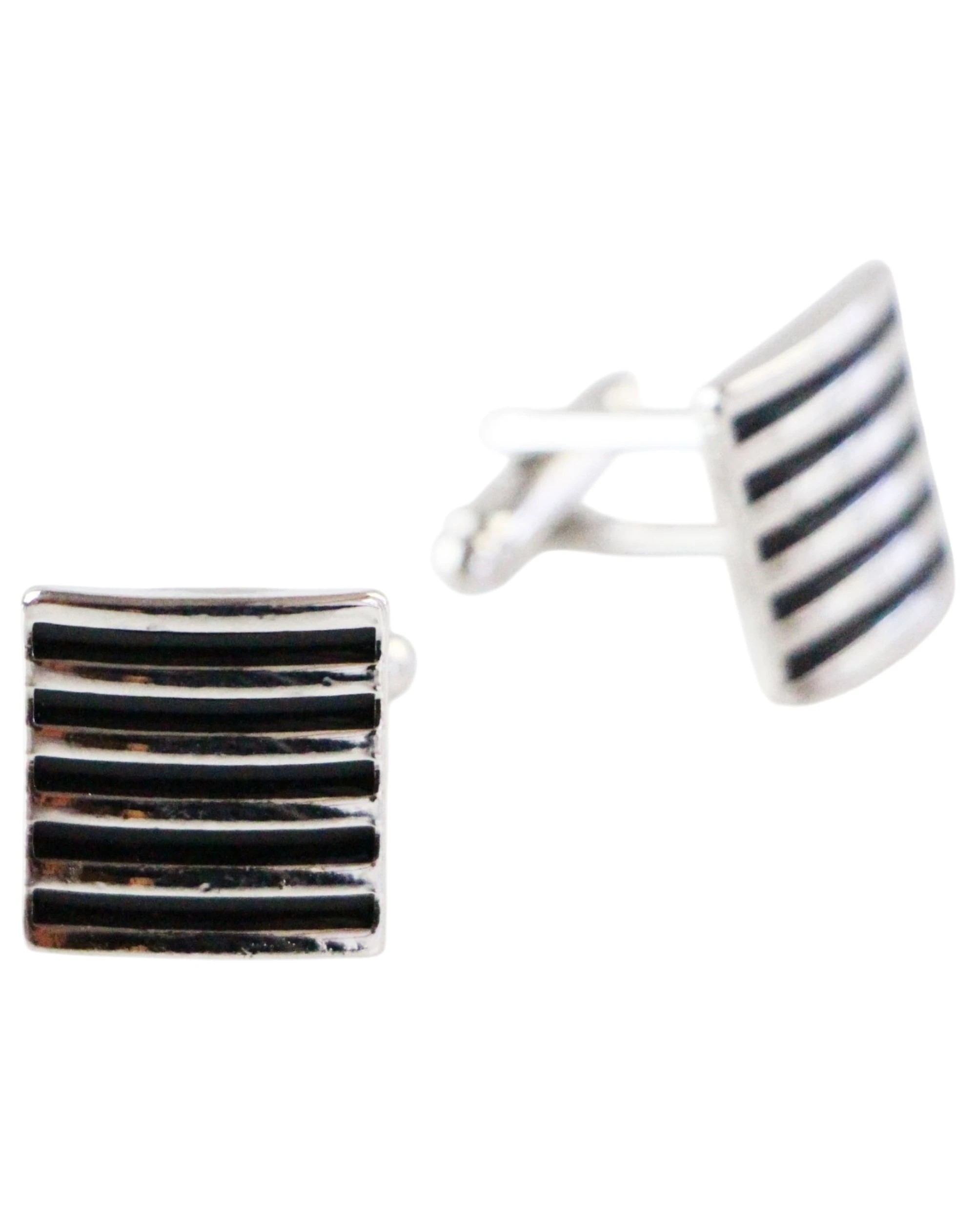 1 Zasel Mens Black And Silver Striped Square Cufflinks - Multi - Multi, 1 of 1