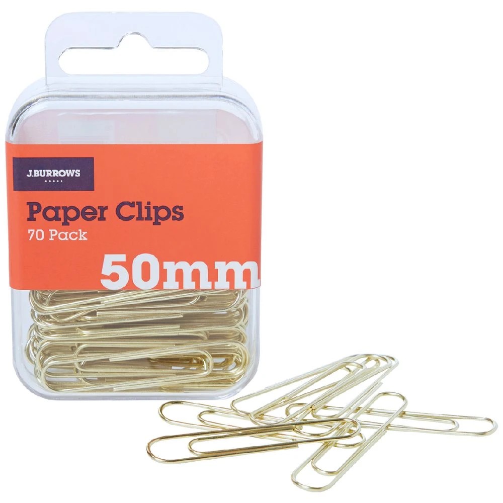 1 J.Burrows 50mm Paper Clips Gold 70 Pack, 1 of 3