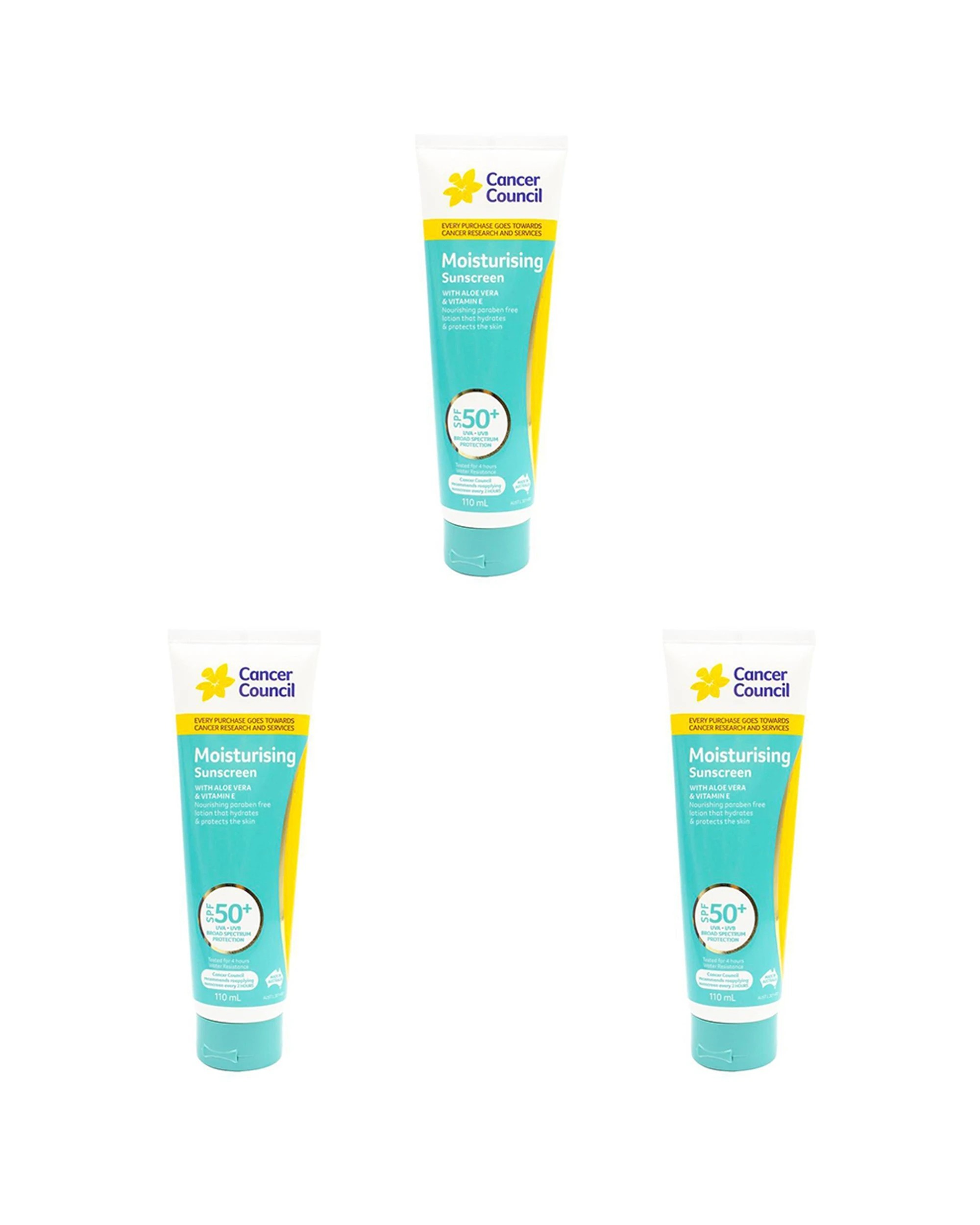 1 Cancer Council 3PK Moisturising Sunscreen SPF50+ Body Lotion 110ml - Multi, 1 of 4