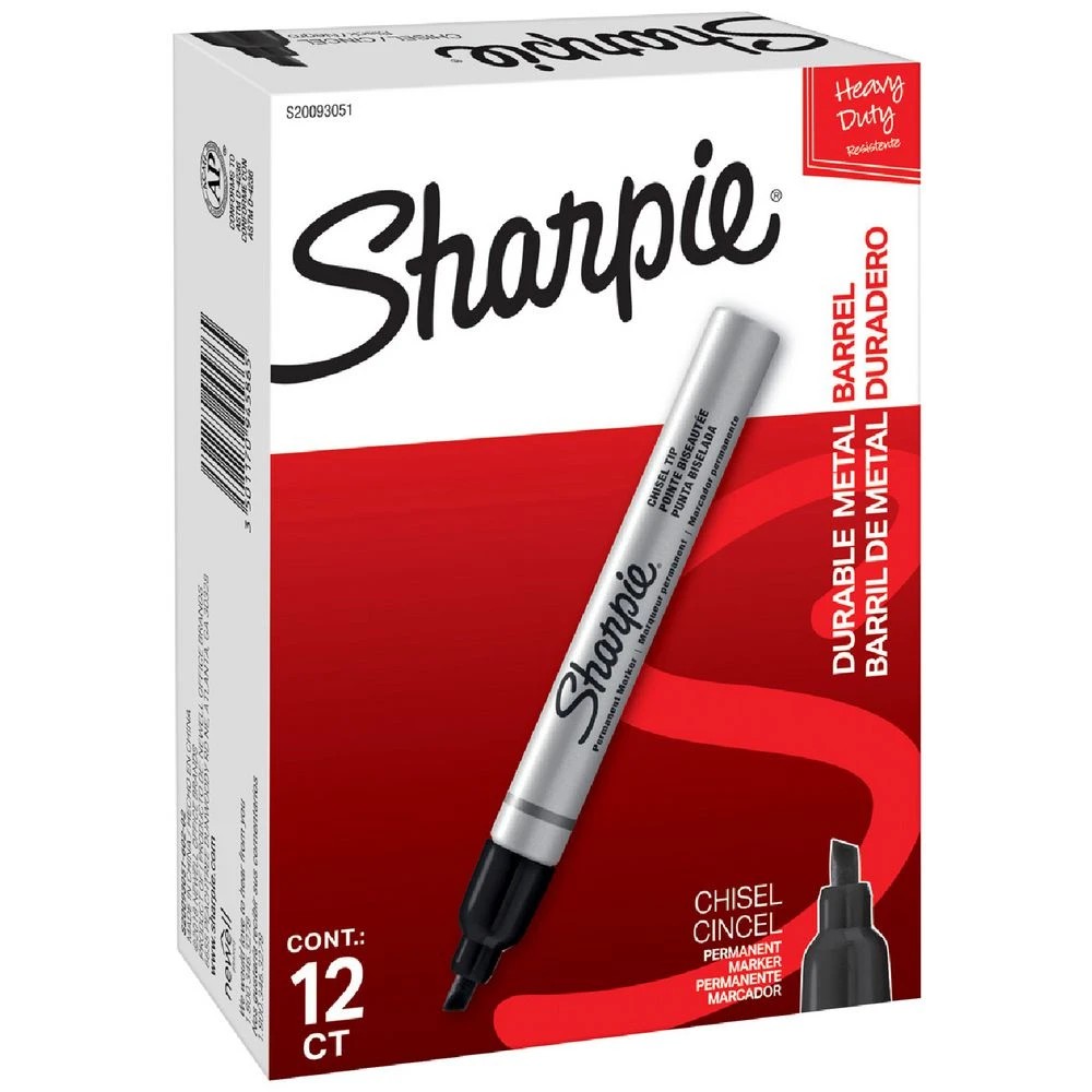 1 Sharpie Metal Permanent Markers Chisel Black 12 Pack, 1 of 3