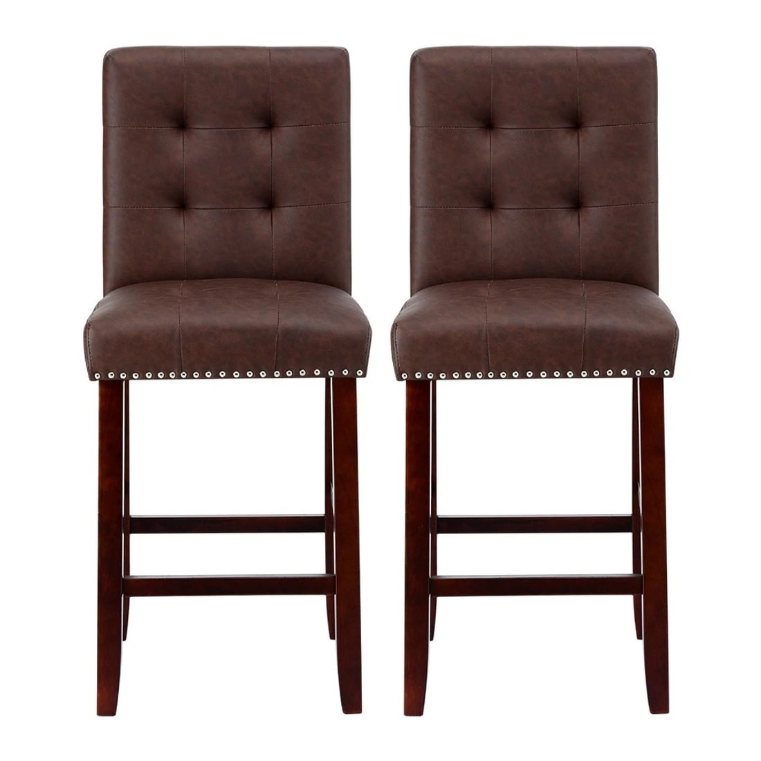 3 Artiss 2x Bar Stools Kitchen Dining Chairs Counter PU Leather Wooden Ada Brown - Brown, 3 of 6