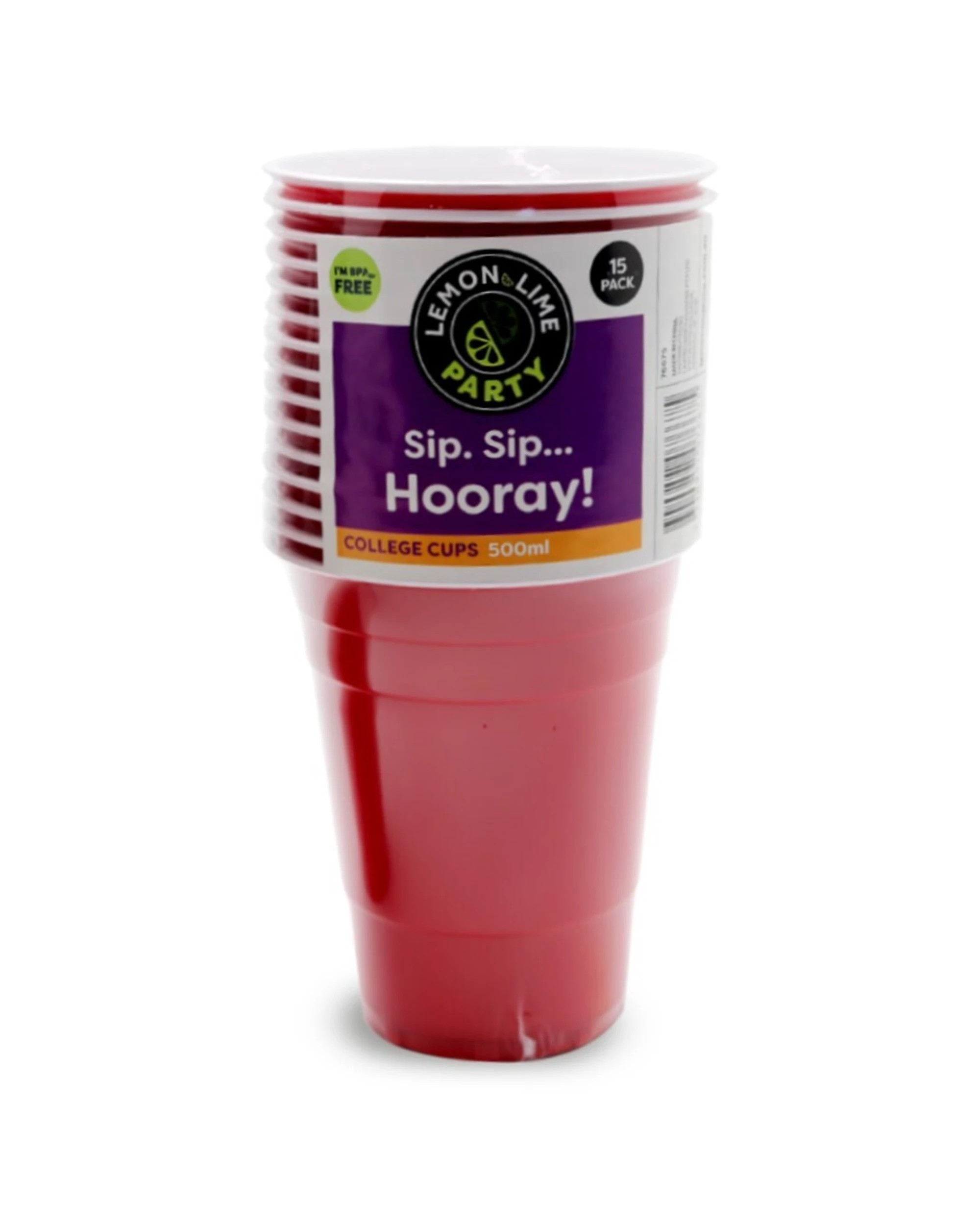 1 15pk Lemon & Lime Reusable 500ml College Party Cups Drinking Water Drink Cup Red
 - Red, 1 of 3
