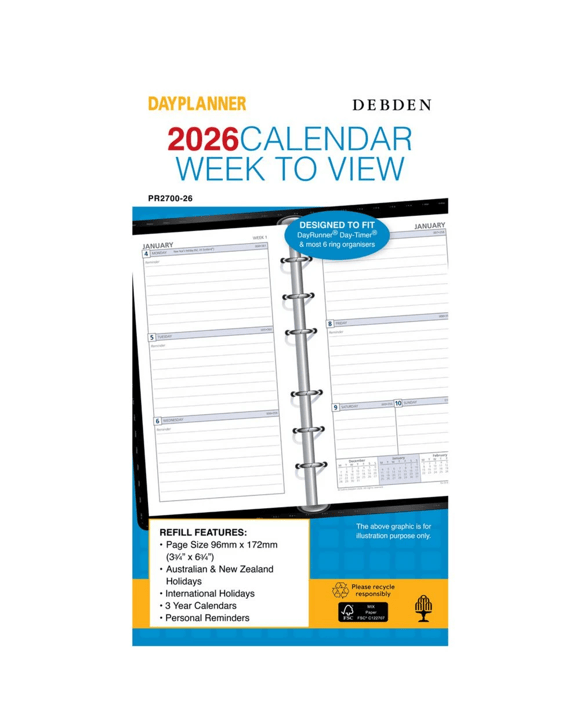 Collins Debden Personal WTV Weekly Ruled Planner Refill 2026