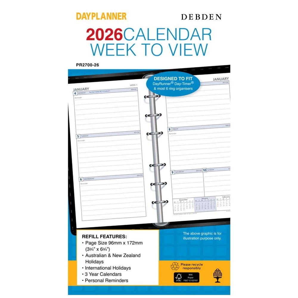 1 Collins Debden Personal WTV Weekly Ruled Planner Refill 2026, 1 of 1