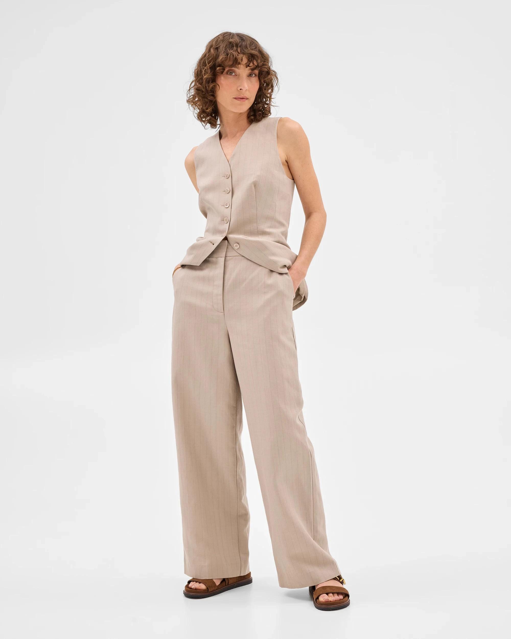 1 Linen Blend Wide Leg Pants - Preview NATURAL STRIPE, 1 of 7