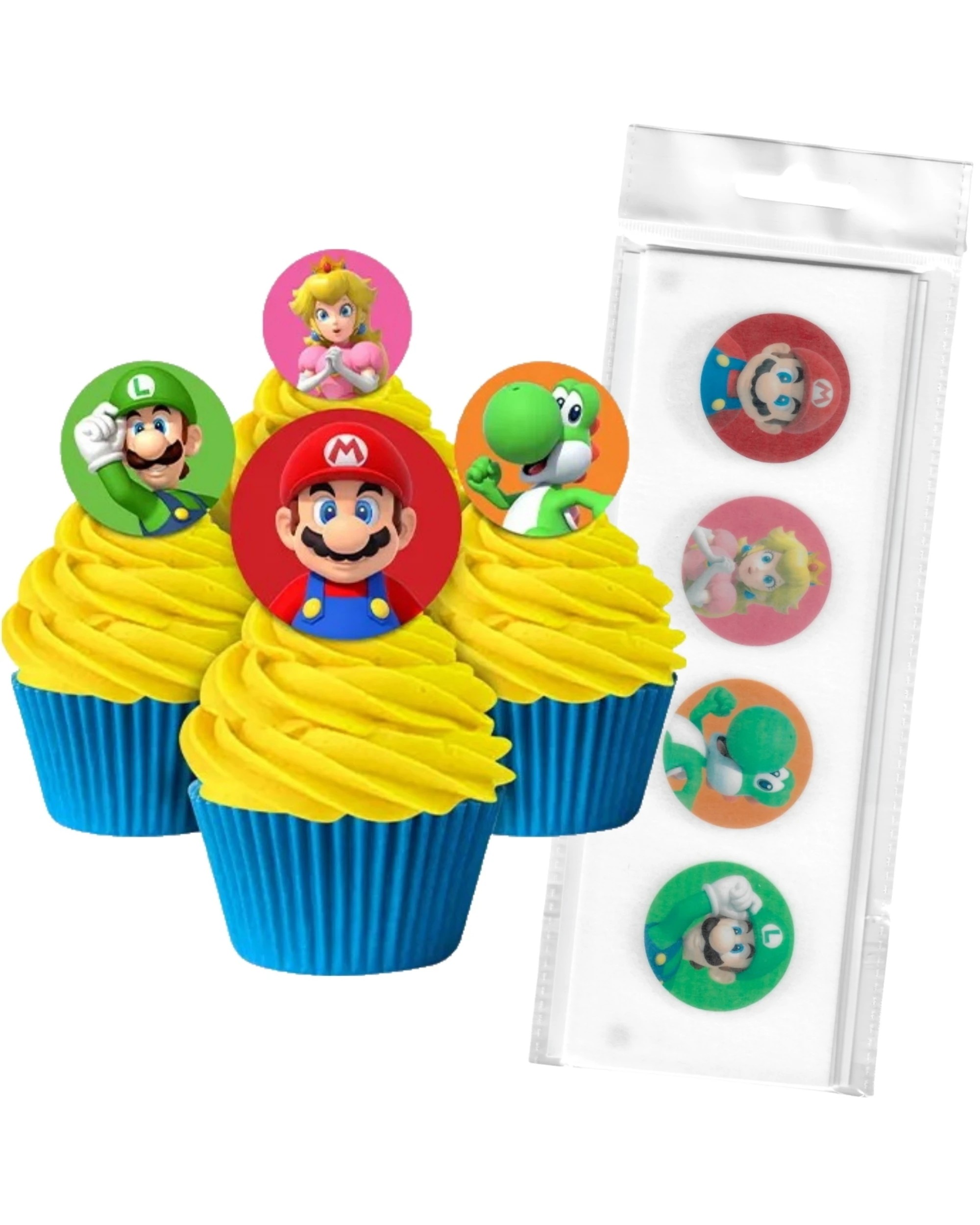1 Super Mario Bros. Super Mario Bros. Edible Wafer Cupcake Toppers Pack of 16, 1 of 2