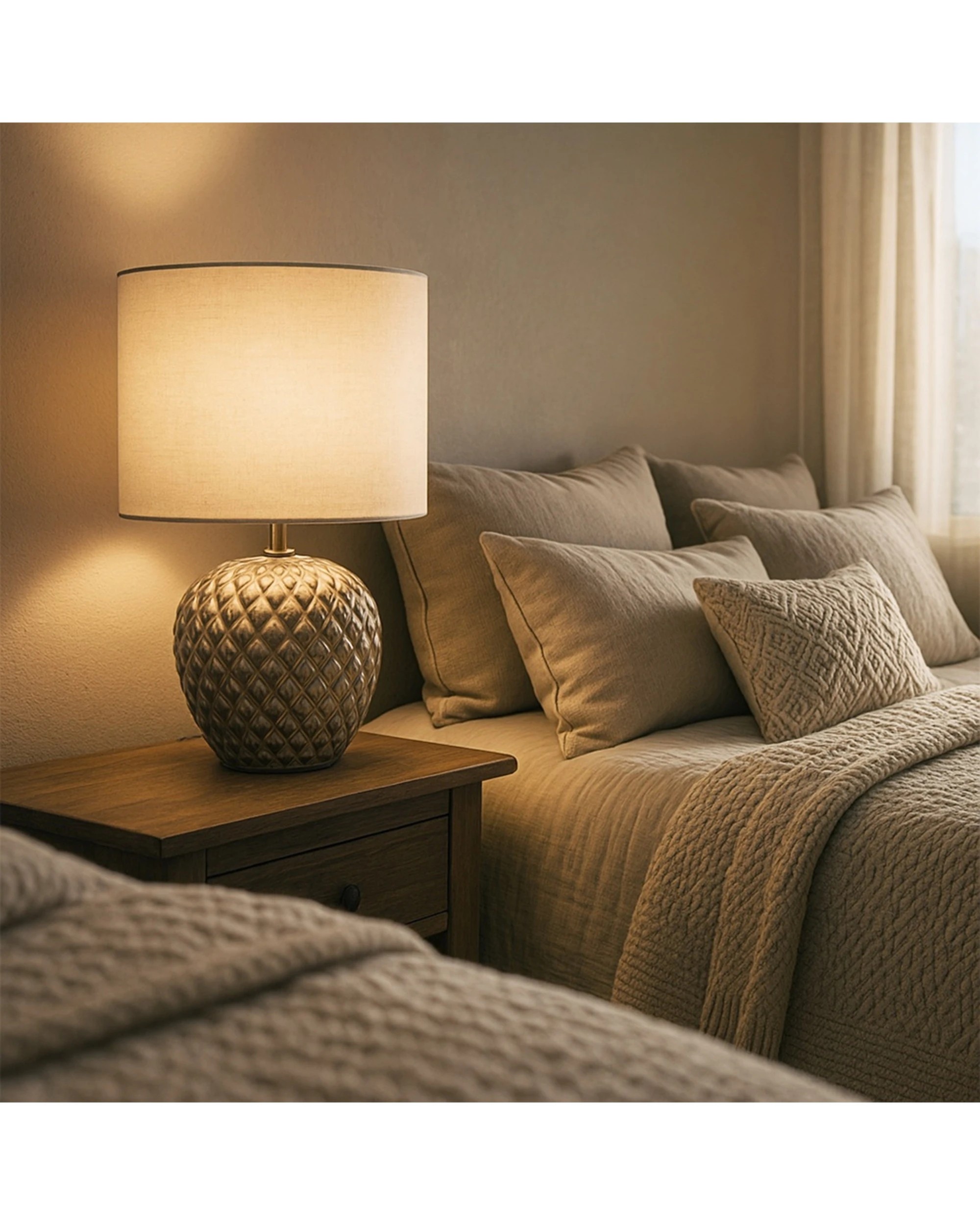 3 Urban Style Annie Table Lamp Embossed Glass Base Fabric Inline Switch - Grey, 3 of 4