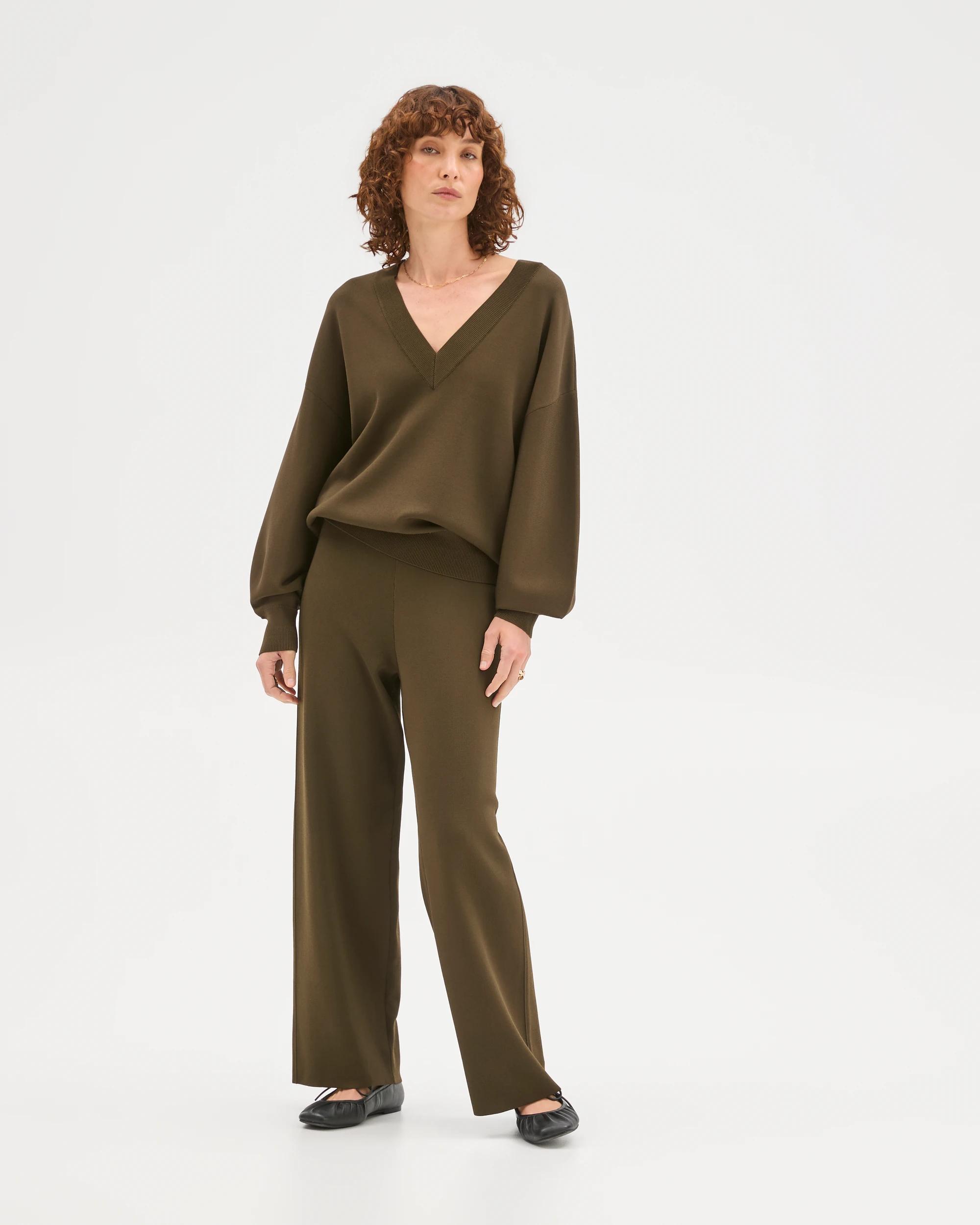 3 Preview Crepe Knit Straight Leg Pants DARK OLIVE, 3 of 6