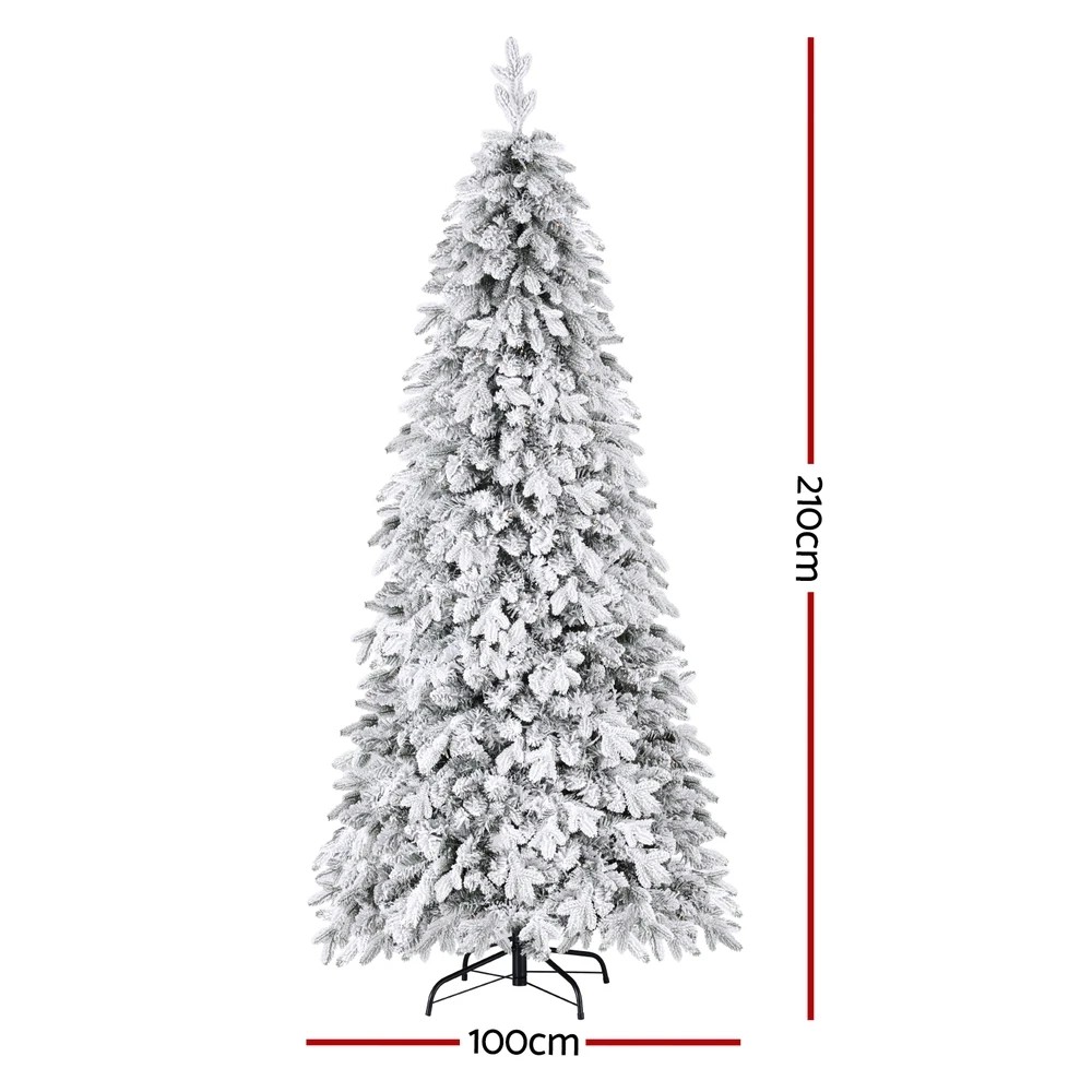 2 Jingle Jollys Christmas Tree 2.1m Flocking Pencil Tree LED Xmas 860 Tips - White, 2 of 7