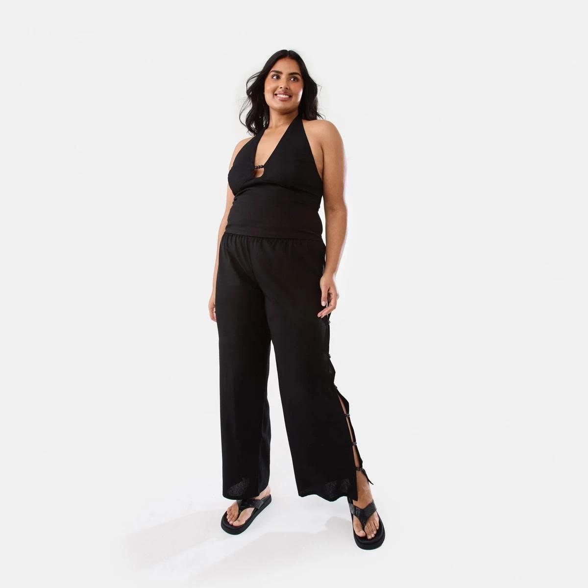 4 Linen Blend Beaded Pants Black, 4 of 8