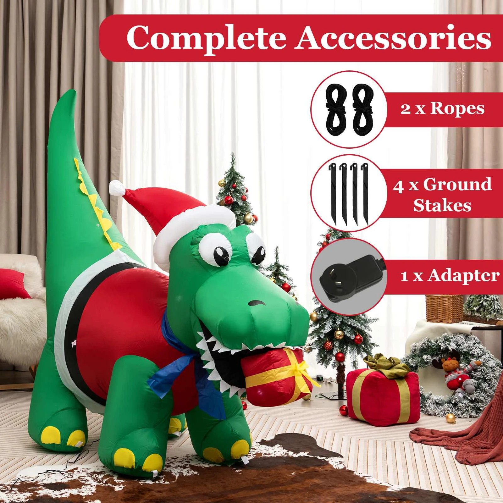 7 Costway 1.85M Christmas Inflatables Dinosaur & Gift Box LED Lights Xmas Outdoor Decoration, 7 of 10