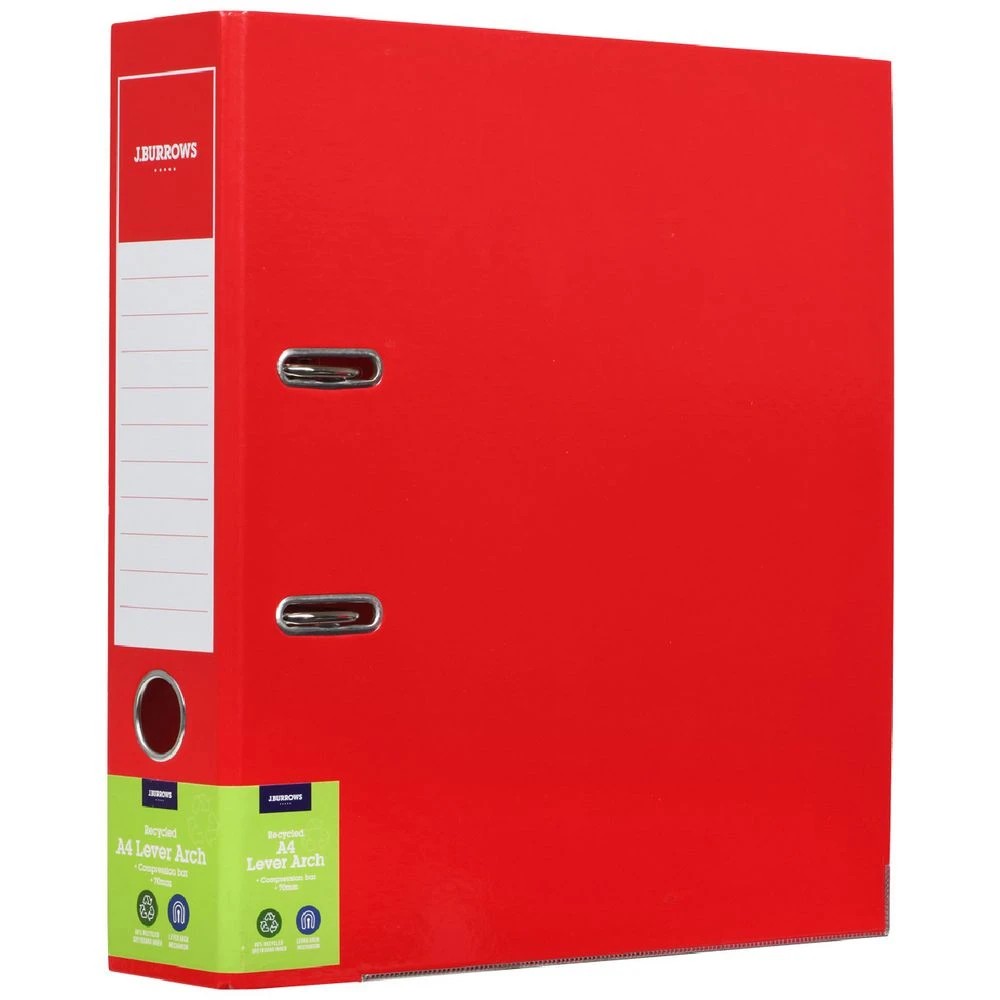 1 J.Burrows A4 Lever Arch 2-Ring Binder Gloss Red, 1 of 6