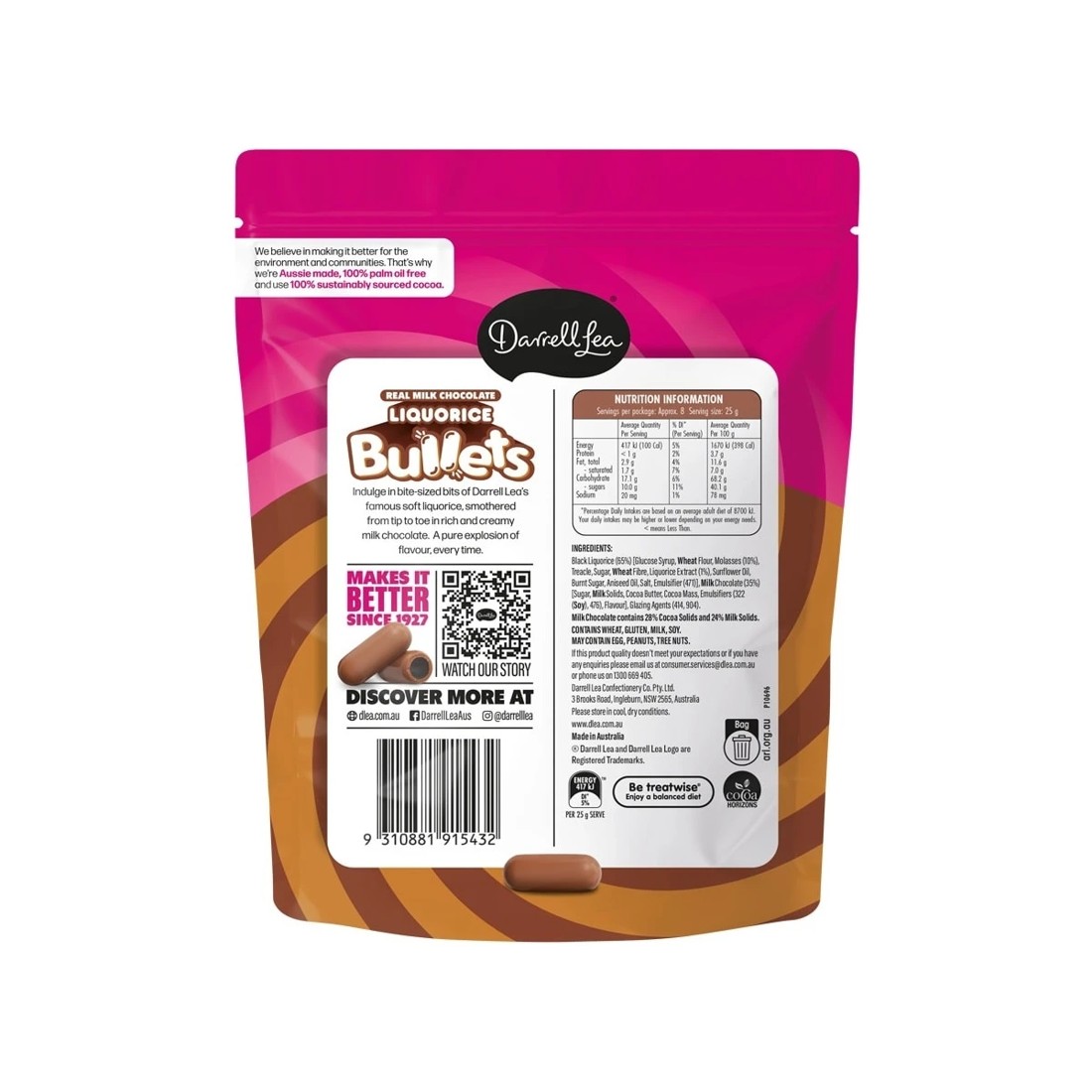2 Darrell Lea Real Milk Chocolate Liquorice Bullets 204g, 2 of 2